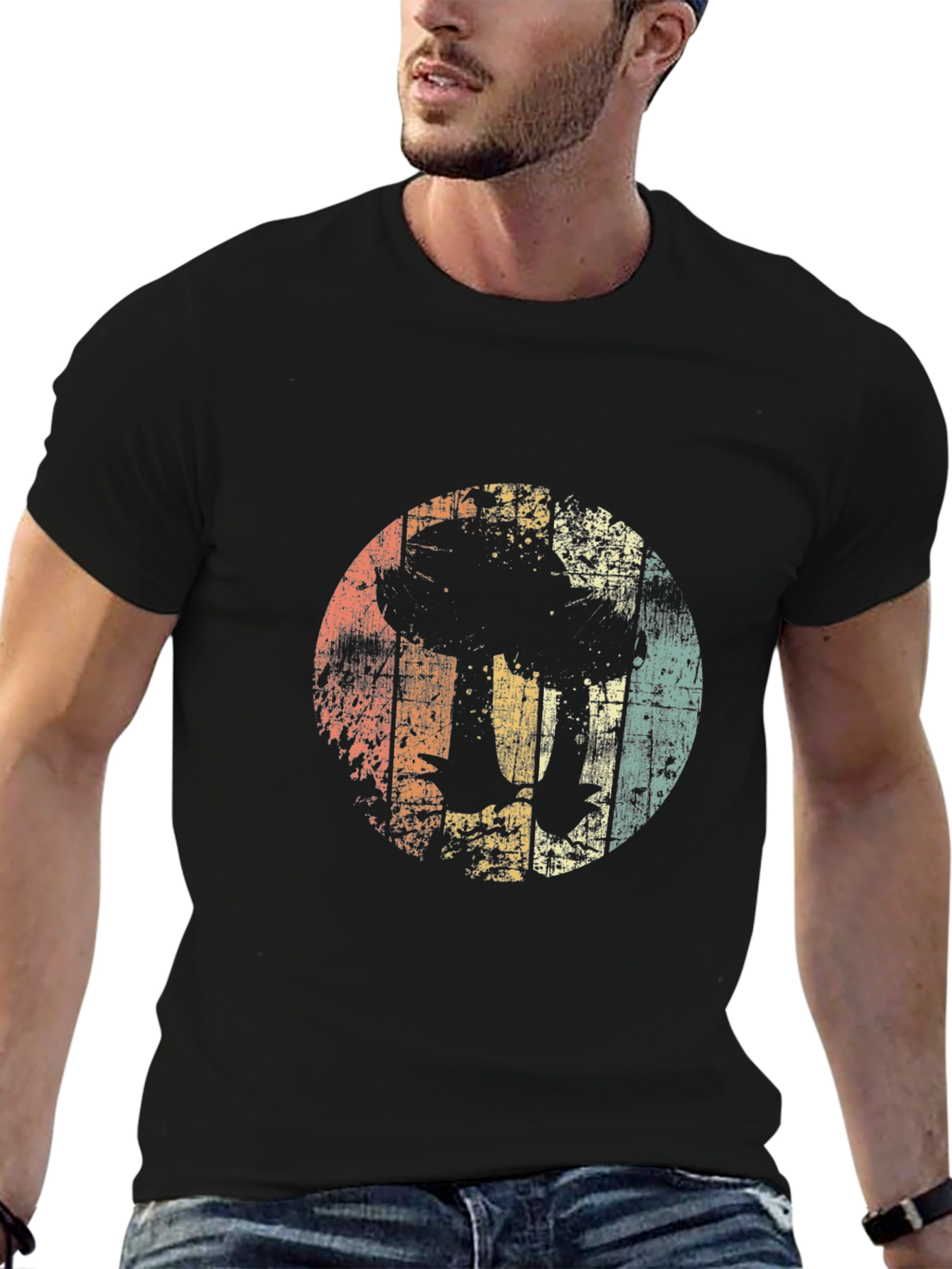 Black Retro Mushroom T-Shirt - Vintage Style Tee view 6