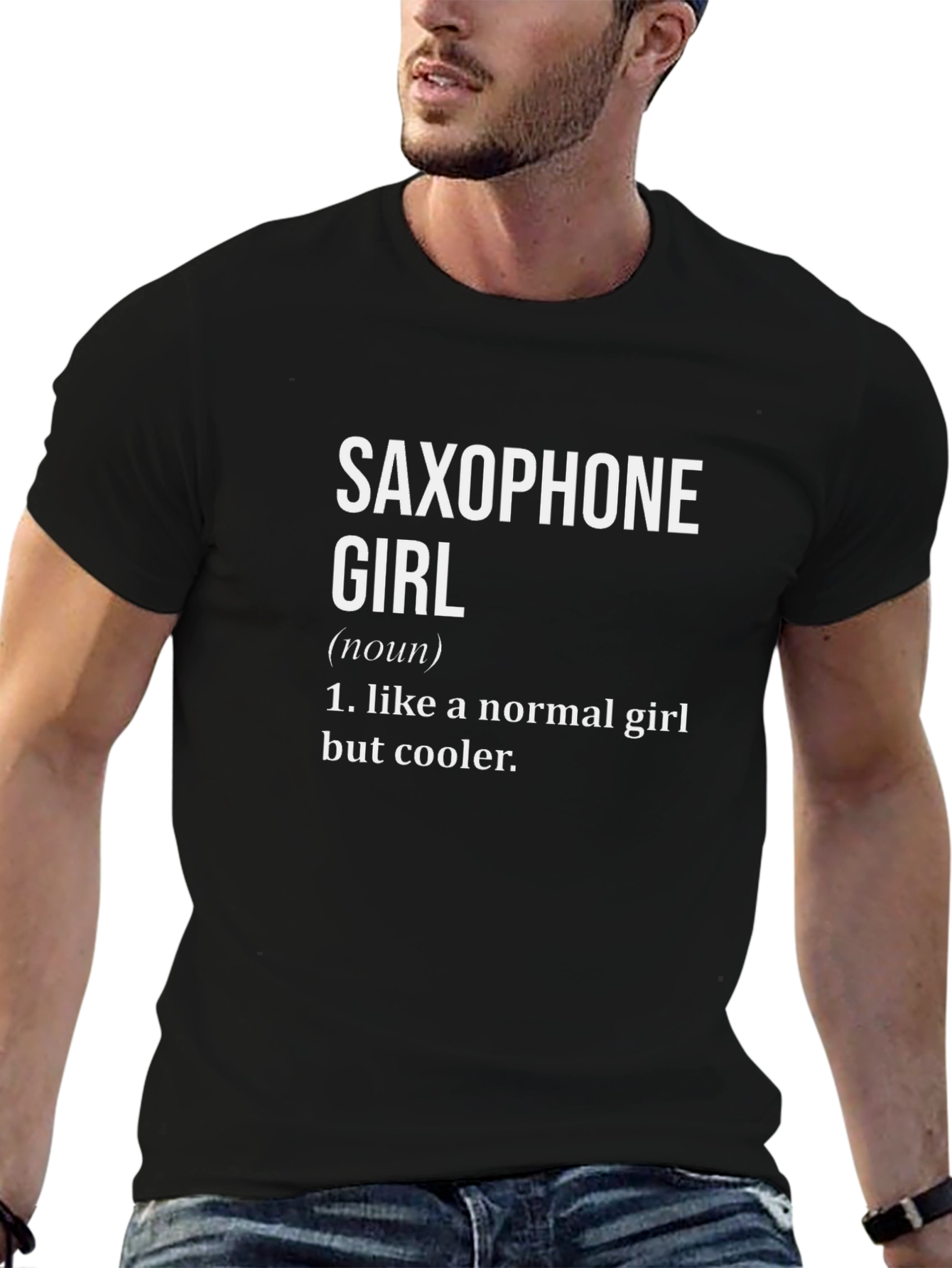 Black Saxophone Girl Definition Black T-Shirt view 6