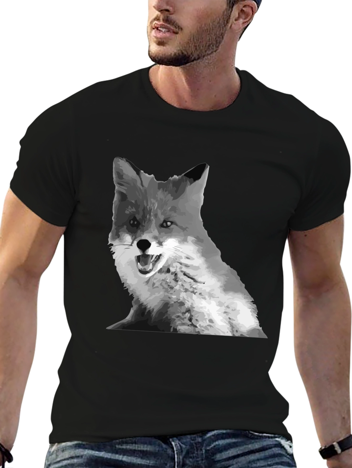 Black Fox Graphic Print Crew Neck T-Shirt view 6