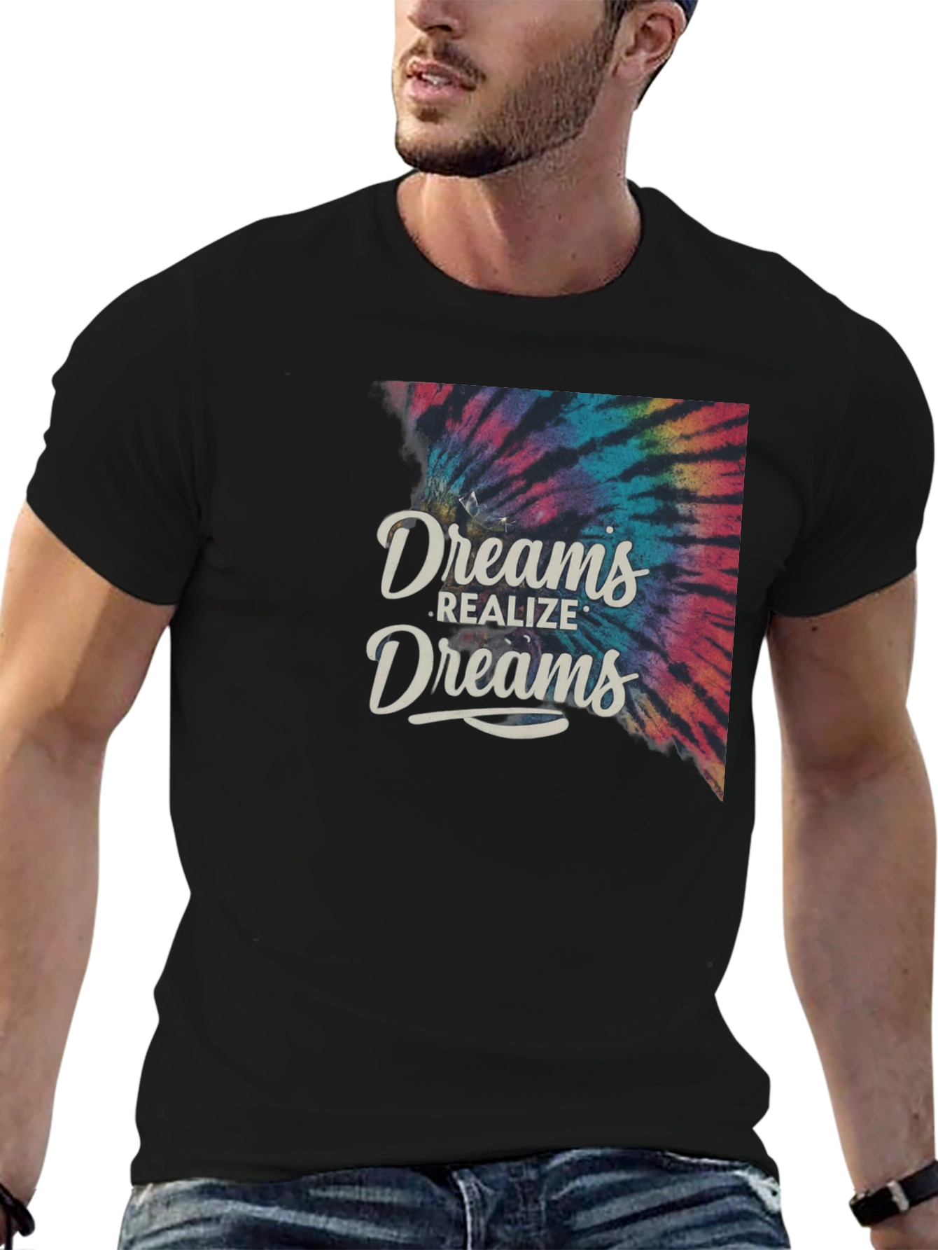 Black Dreams Realize Dreams Tie-Dye Graphic T-Shirt view 6