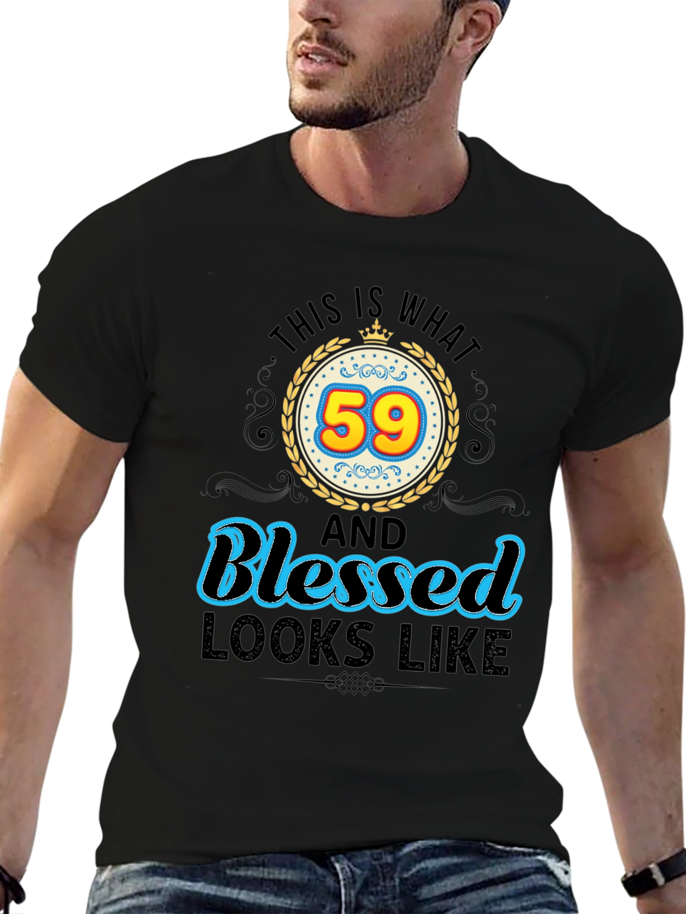 Black Blessed 59th Birthday Graphic T-Shirt view 6