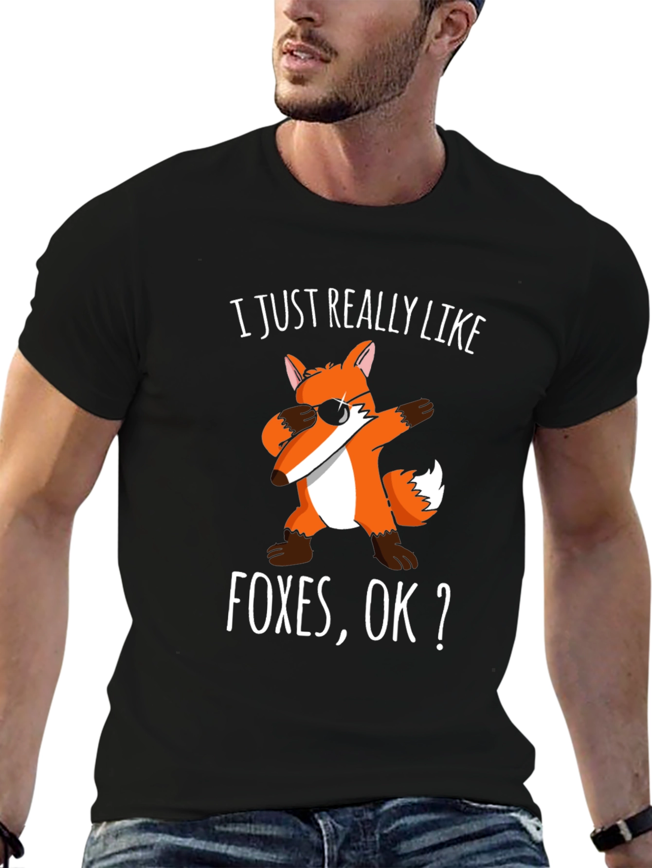 Black Funny Fox T-Shirt - I Just Really Like Foxes, OK? view 6
