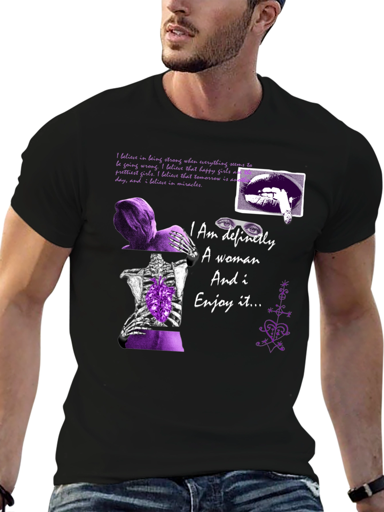 Black Edgy Purple Graphic Tee - "I Am Definitely A Woman" view 6