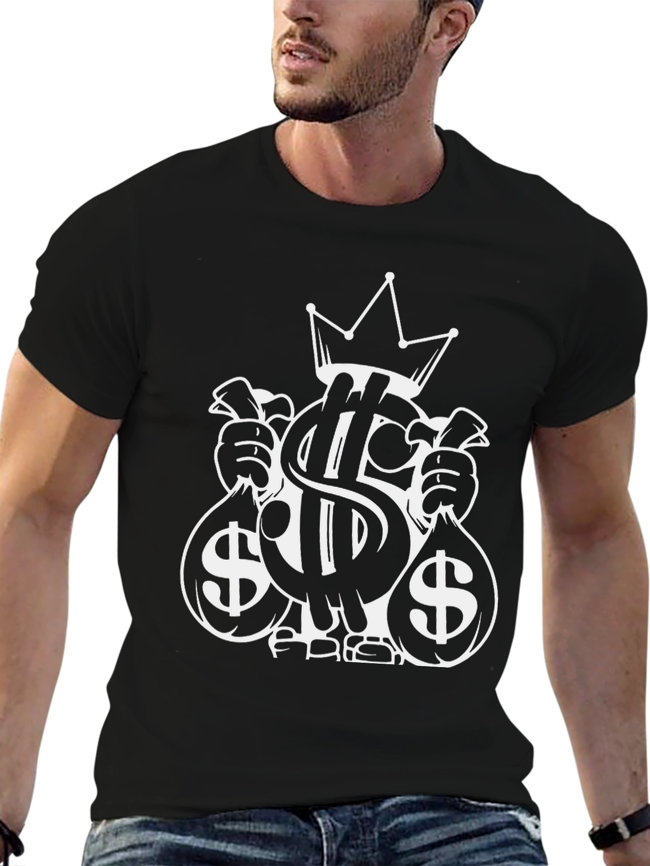 Black Money Bags Crown Graphic Tee - Black view 6