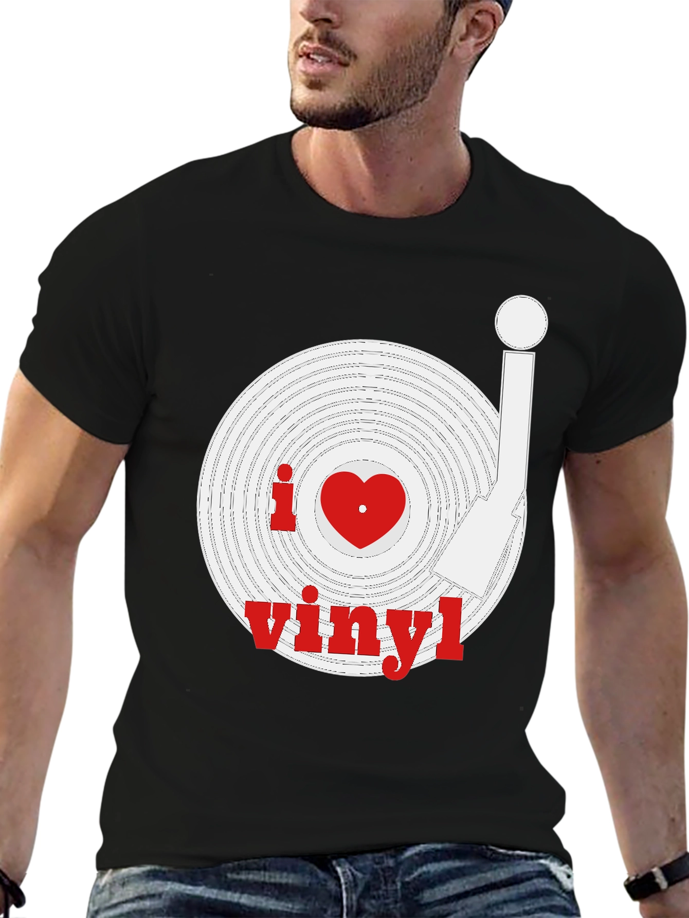 Black I Heart Vinyl Record Black T-Shirt view 6