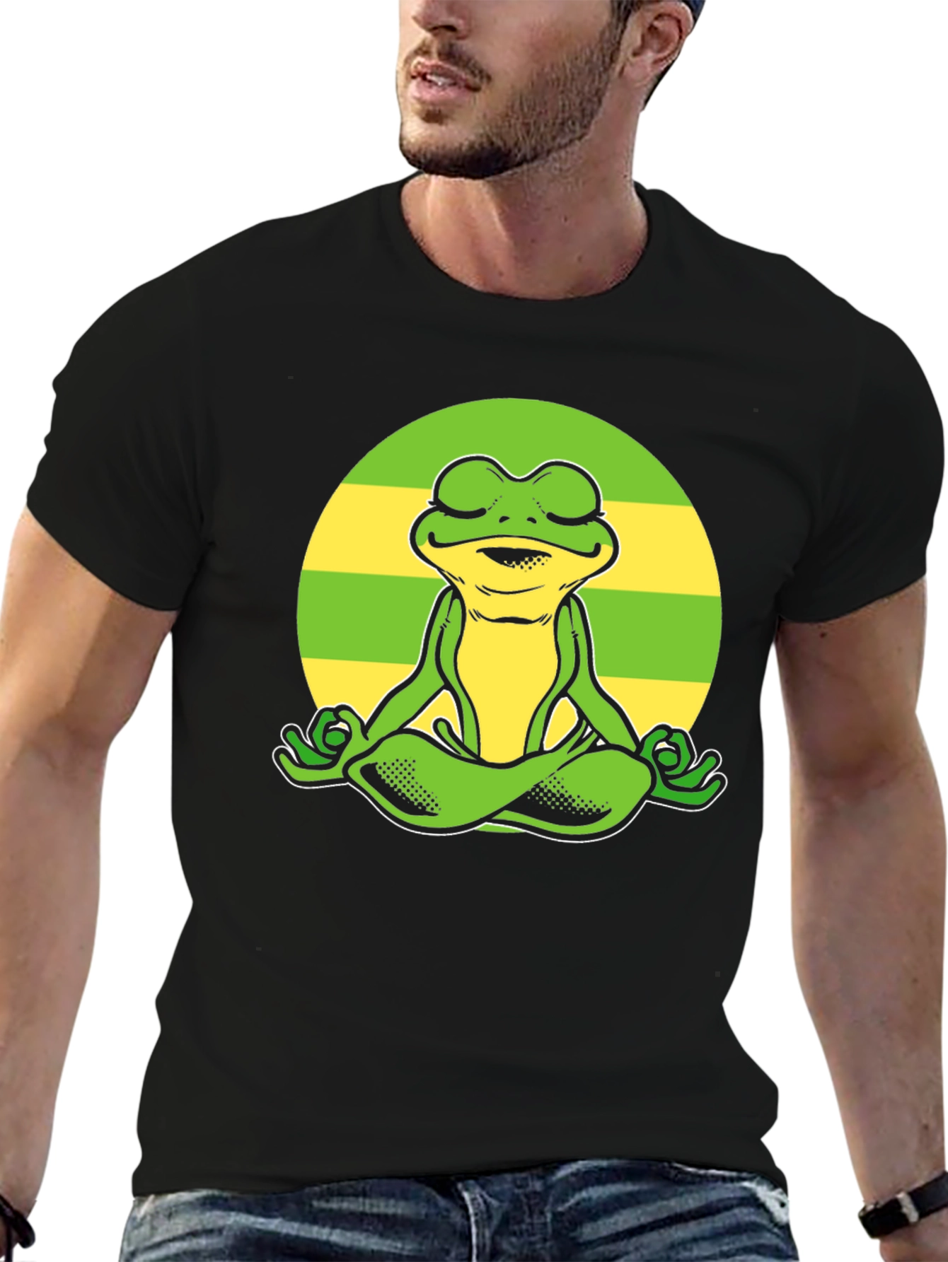 Black Zen Frog Graphic Tee - Meditating Amphibian T-Shirt view 6