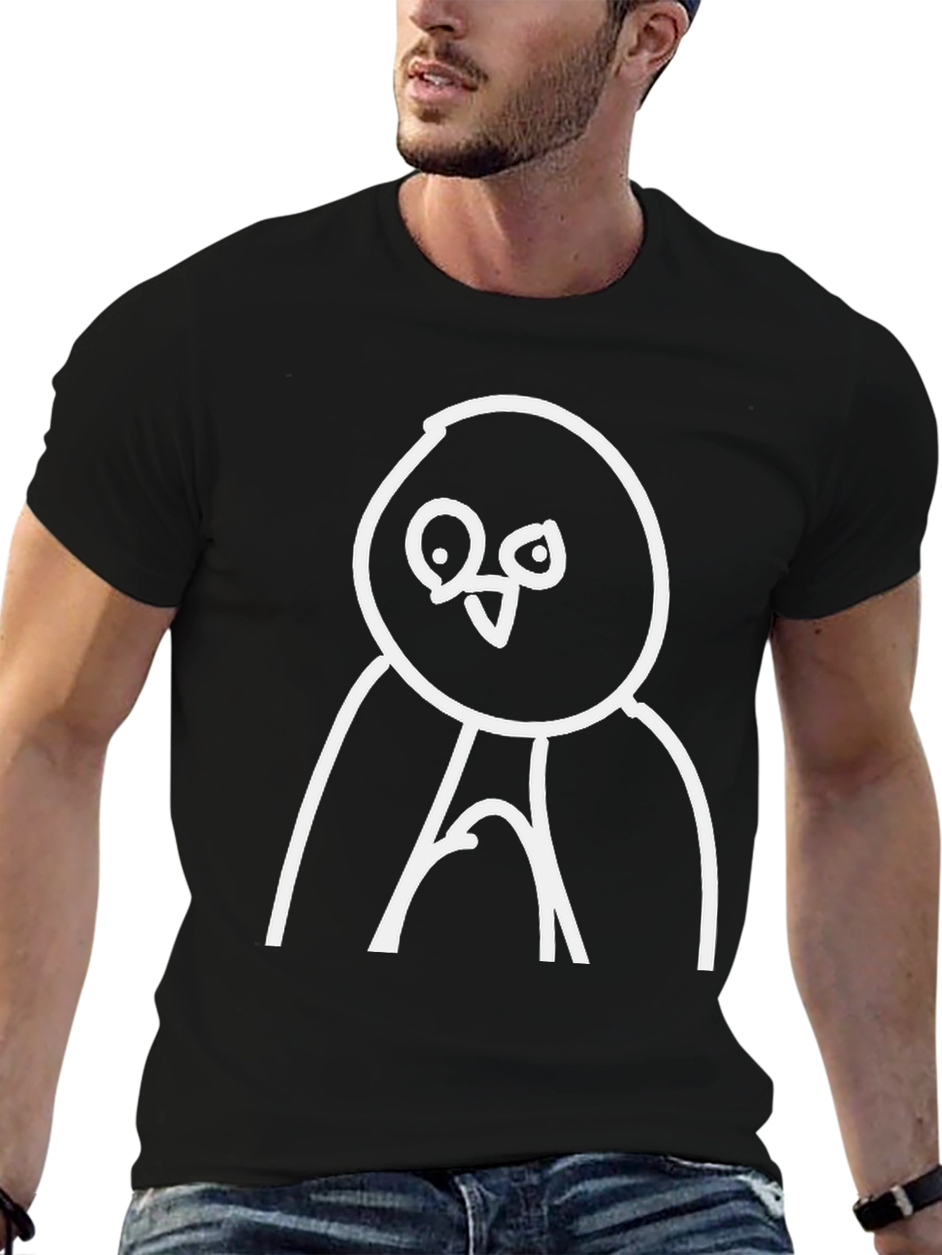 Black Quirky Cartoon Bird Graphic Tee - Black Cotton view 6
