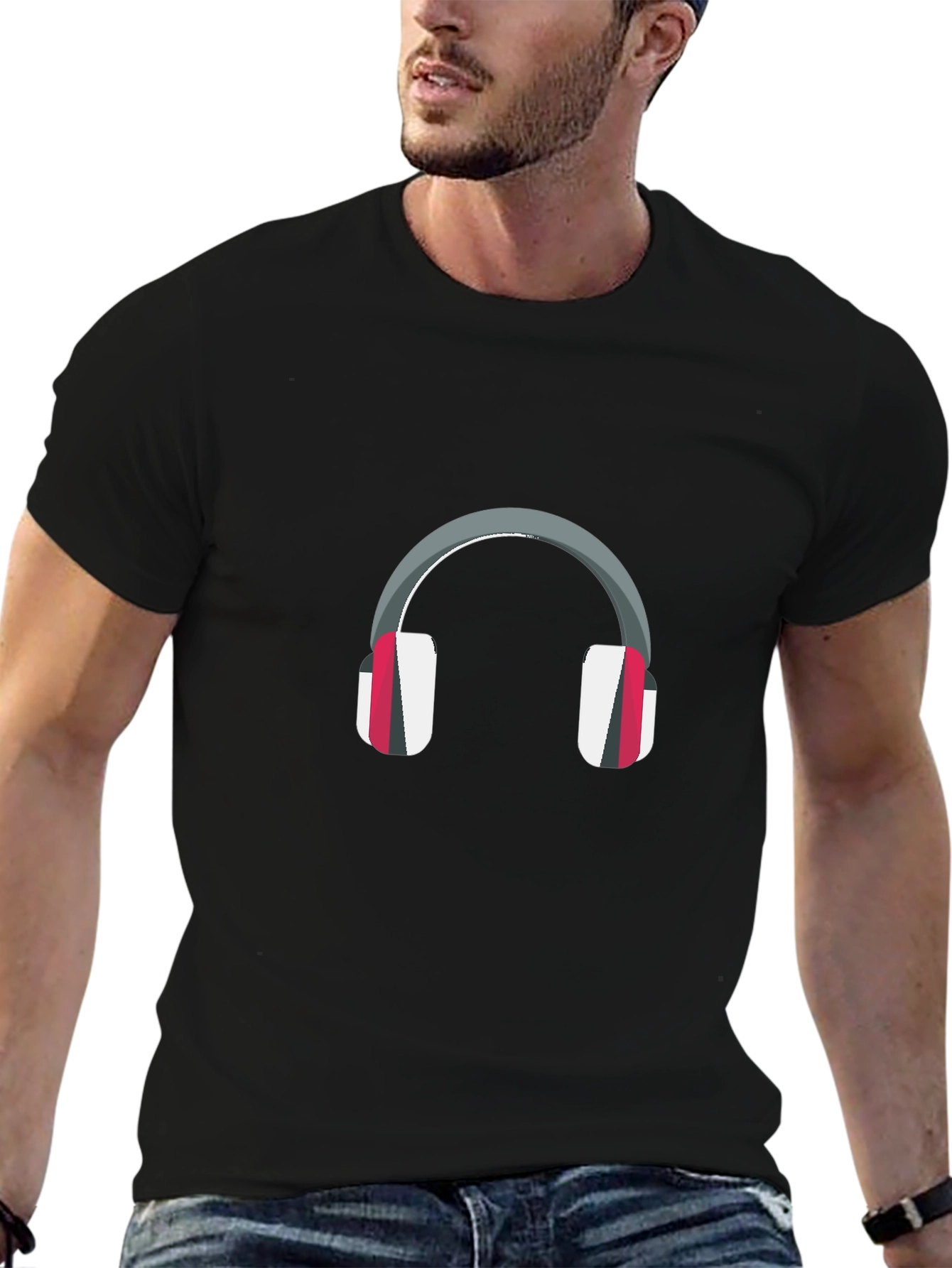 Black Headphones Graphic Print Black T-Shirt view 6