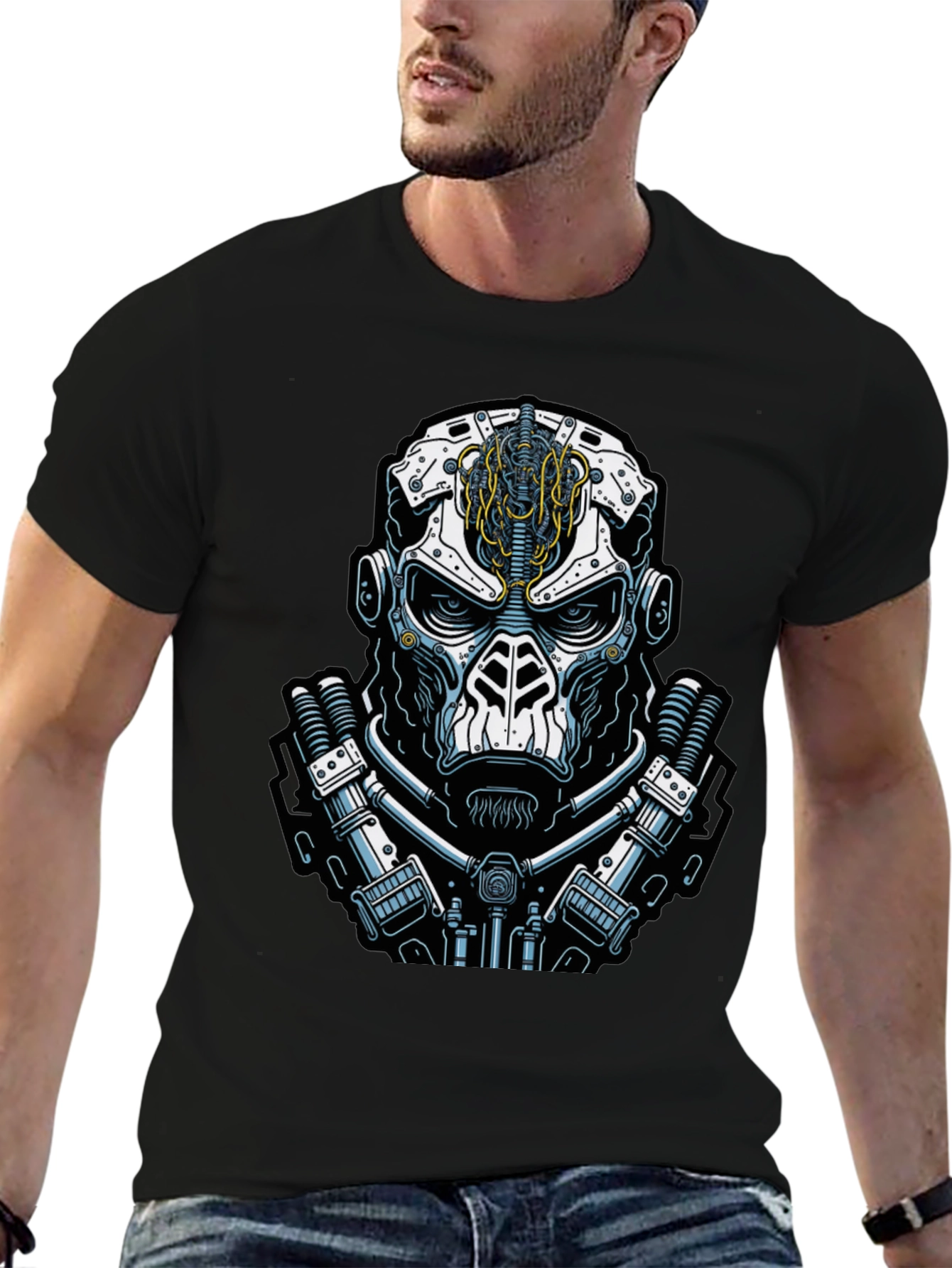 Black Cyberpunk Skull Graphic Tee - Black view 6
