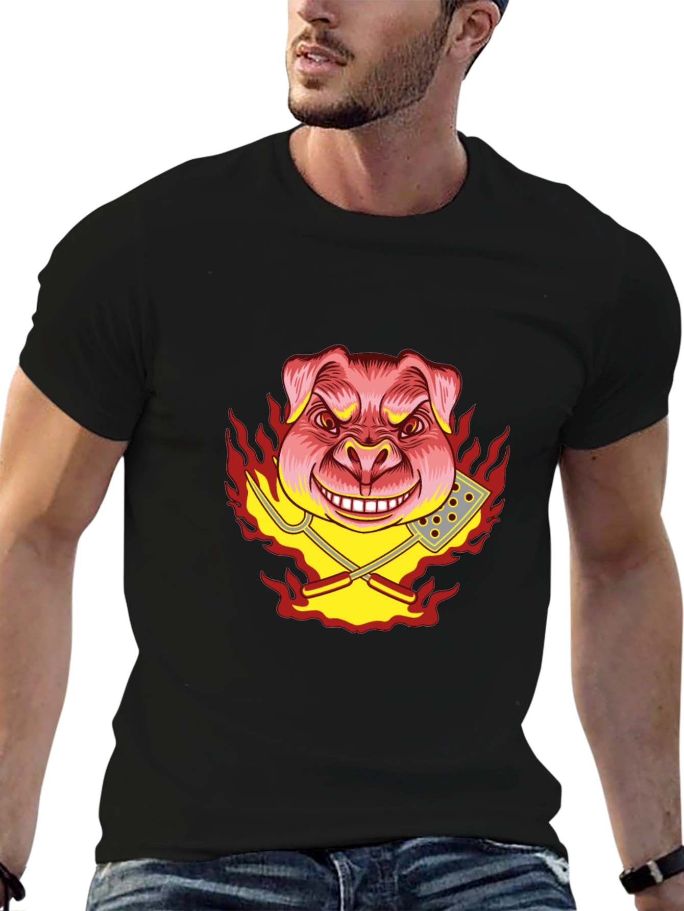 Black BBQ Pig Graphic Tee - Black T-Shirt view 6