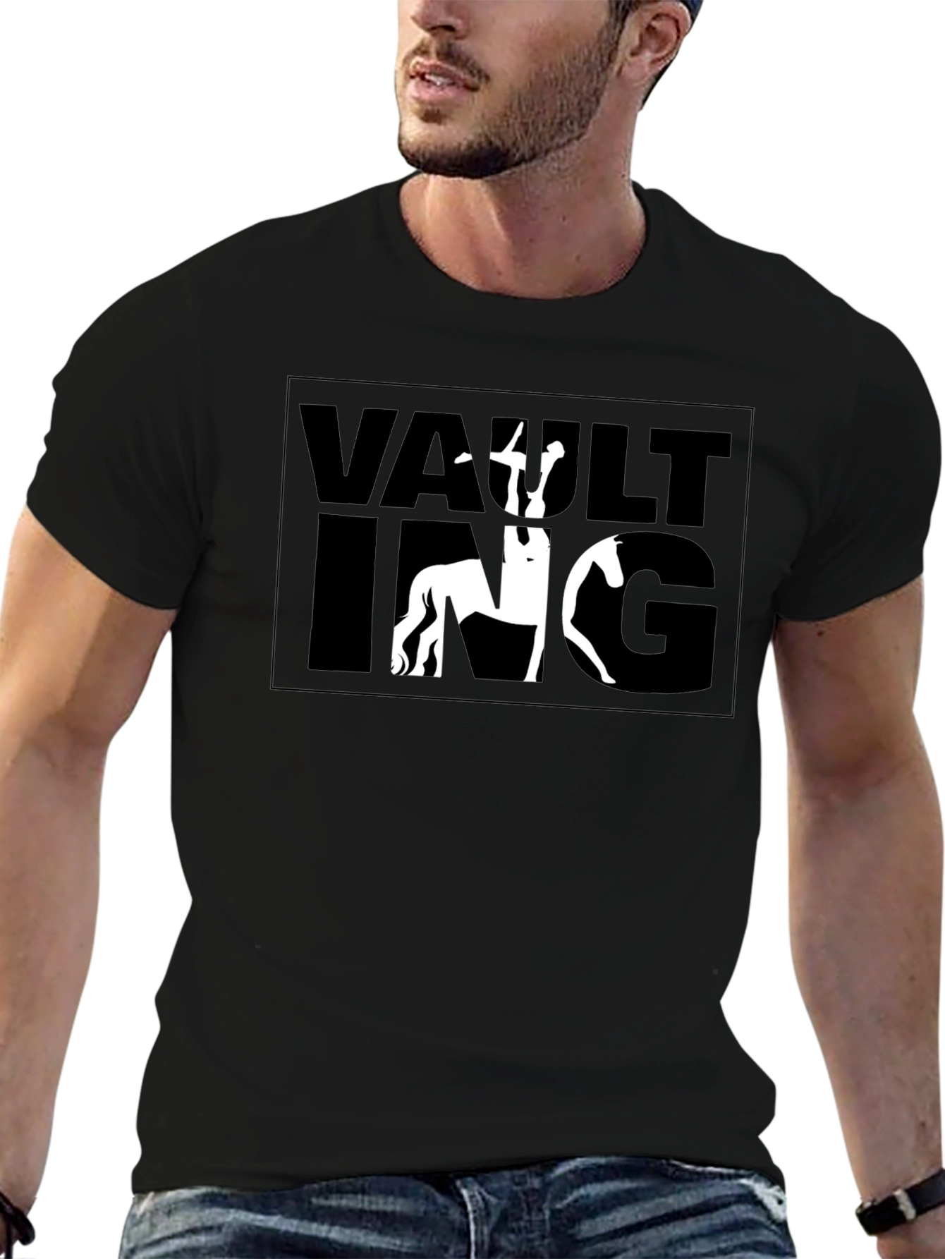 Black Vaulting Horse Rider T-Shirt - Black Graphic Tee view 6