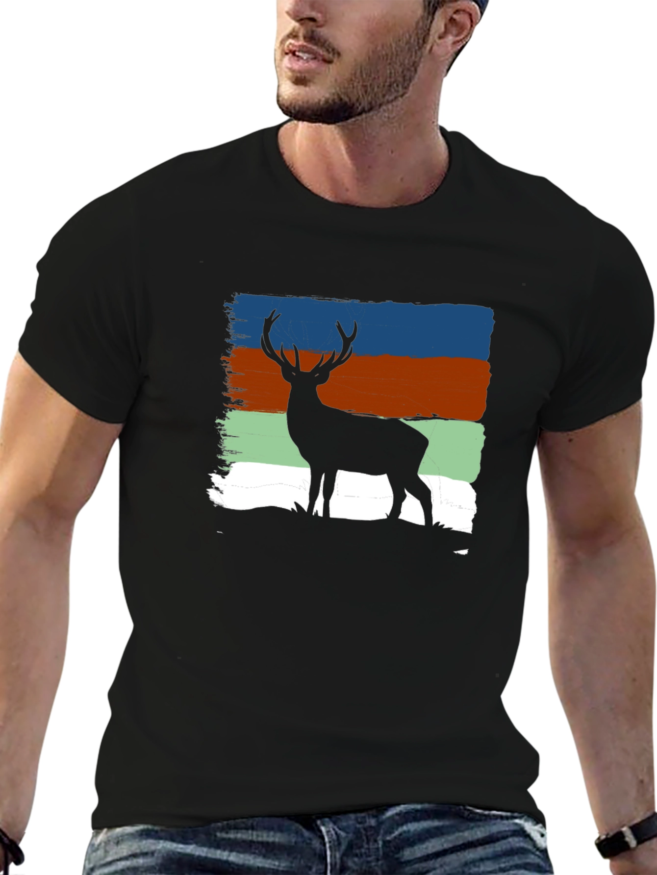Black Deer Silhouette T-Shirt - Nature Inspired Design view 6