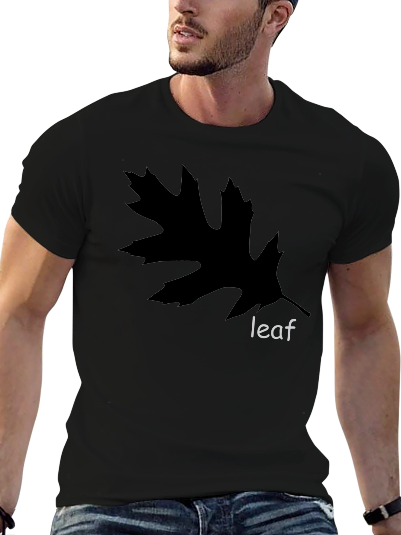 Black Leaf Graphic Black Tee - Nature Inspired Casual Wear view 6
