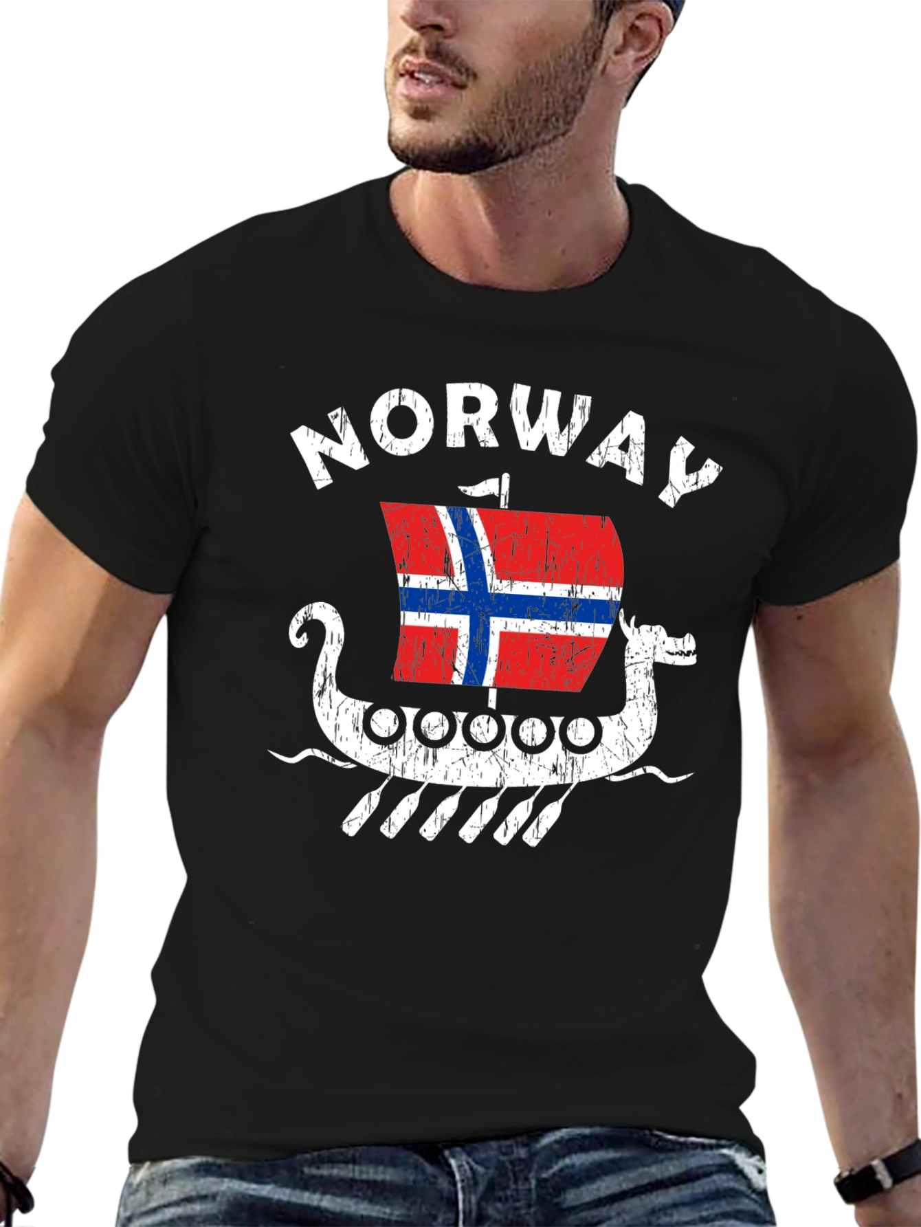 Norway Viking Ship T-Shirt - Men's Black Tee - 6