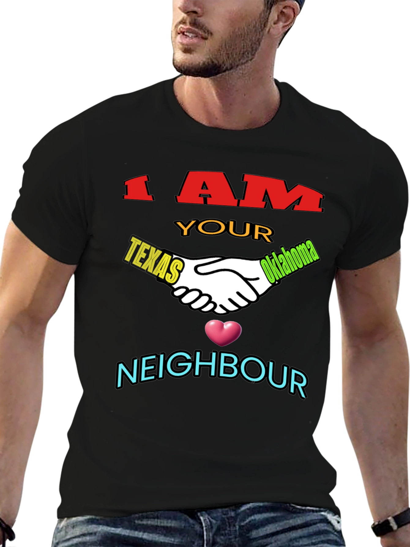 Black Texas Oklahoma Neighbour T-Shirt view 6