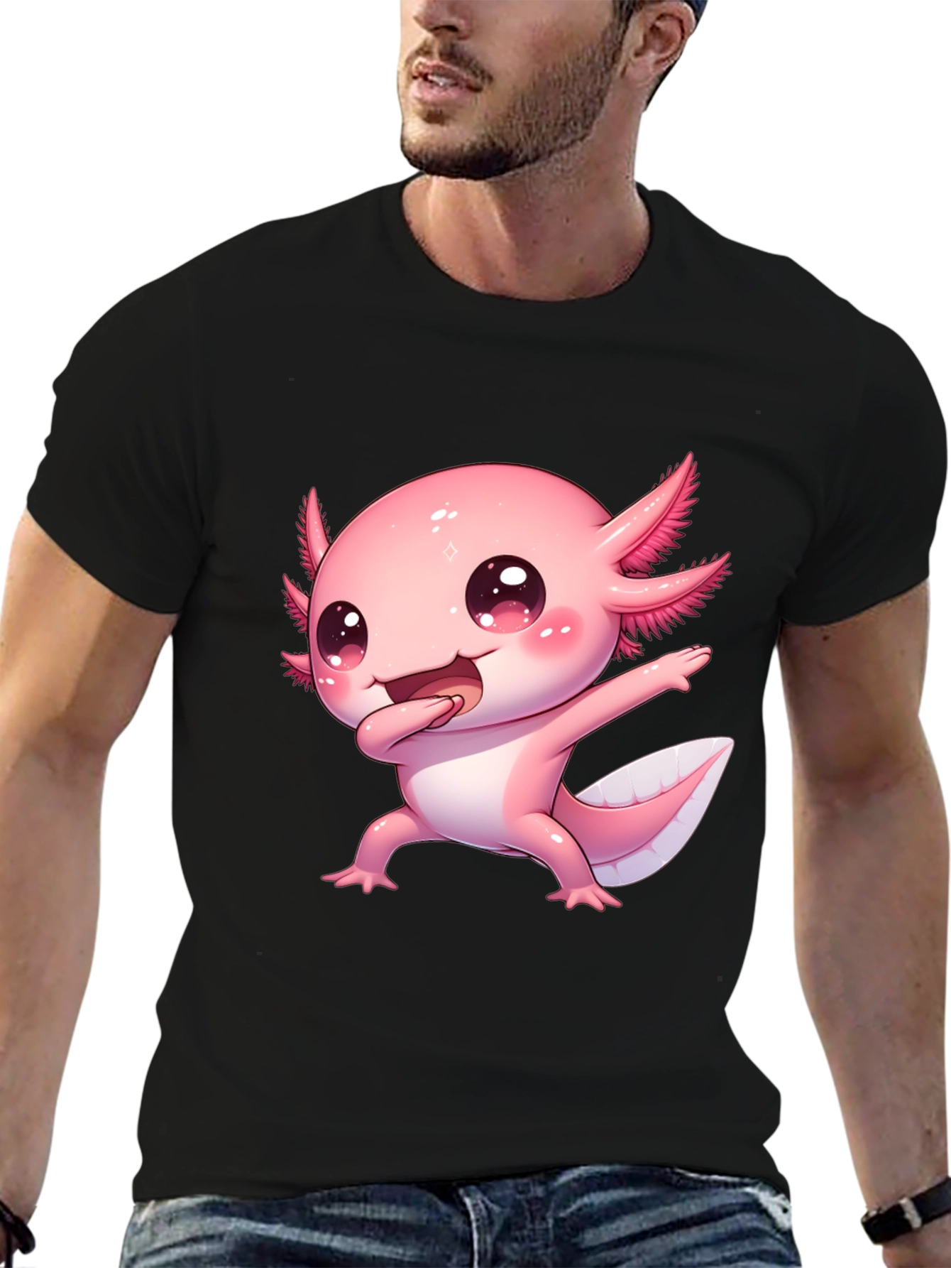 Black Cute Cartoon Axolotl Graphic Tee view 6
