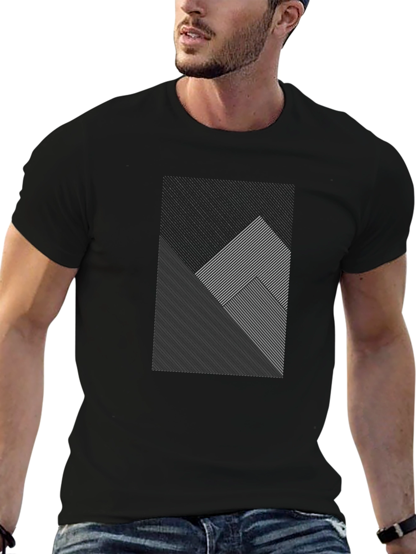 Modern Geometric Line Pattern Black T-Shirt - 6