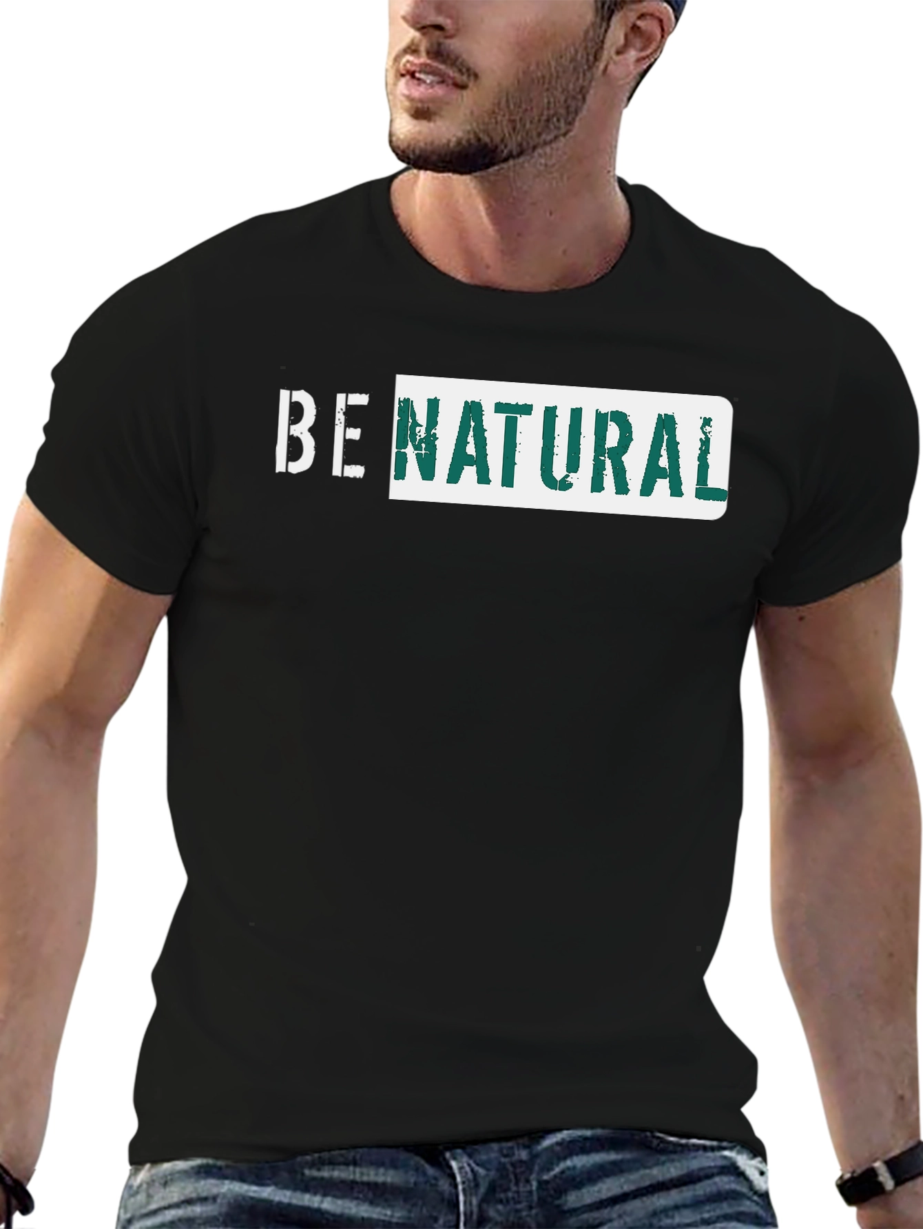 Black Be Natural Graphic Tee - Black Cotton T-Shirt view 6