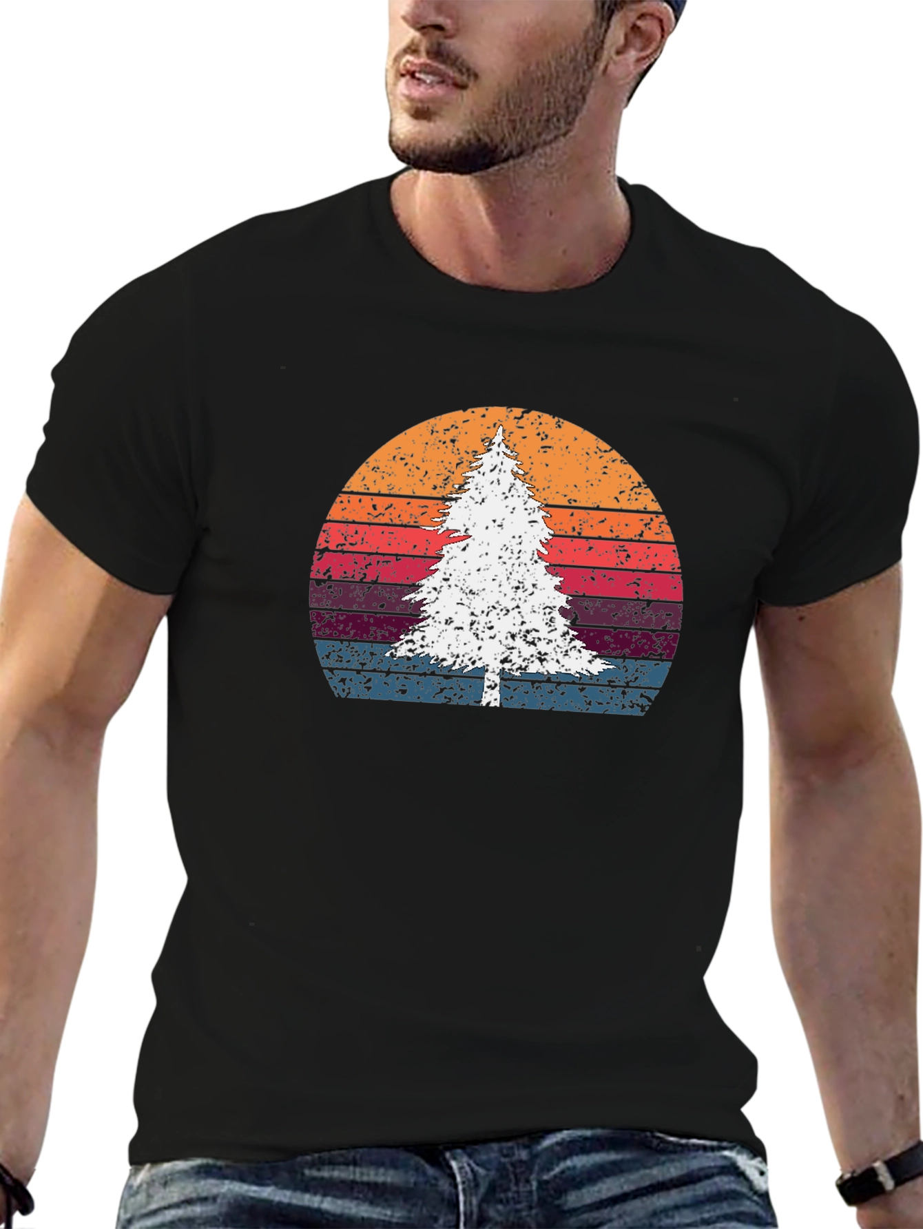 Black Retro Tree Sunset Graphic Tee view 6