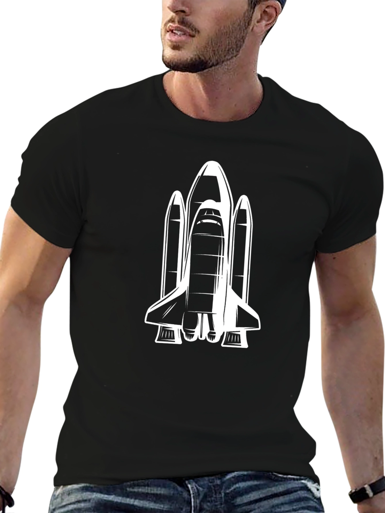 Black Space Shuttle Graphic Tee - Black Cotton T-Shirt view 6