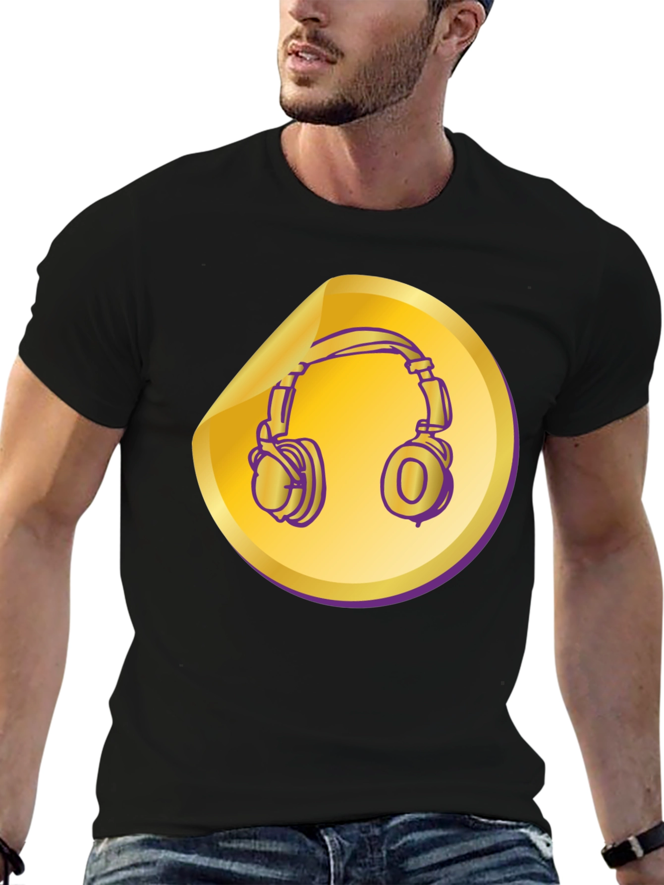 Black Headphones Graphic Tee - Music Lover Shirt view 6