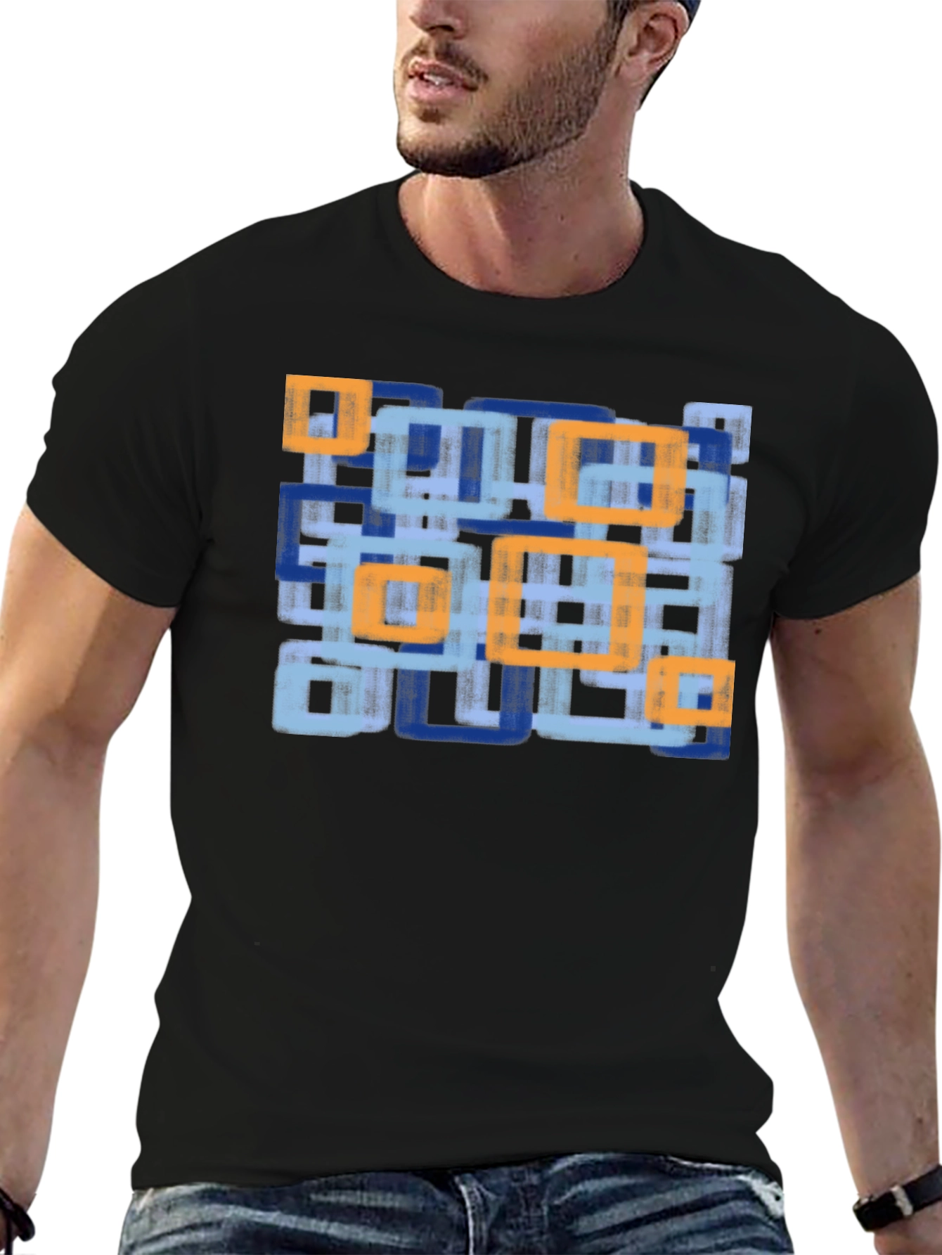 Black Modern Abstract Geometric T-Shirt view 6