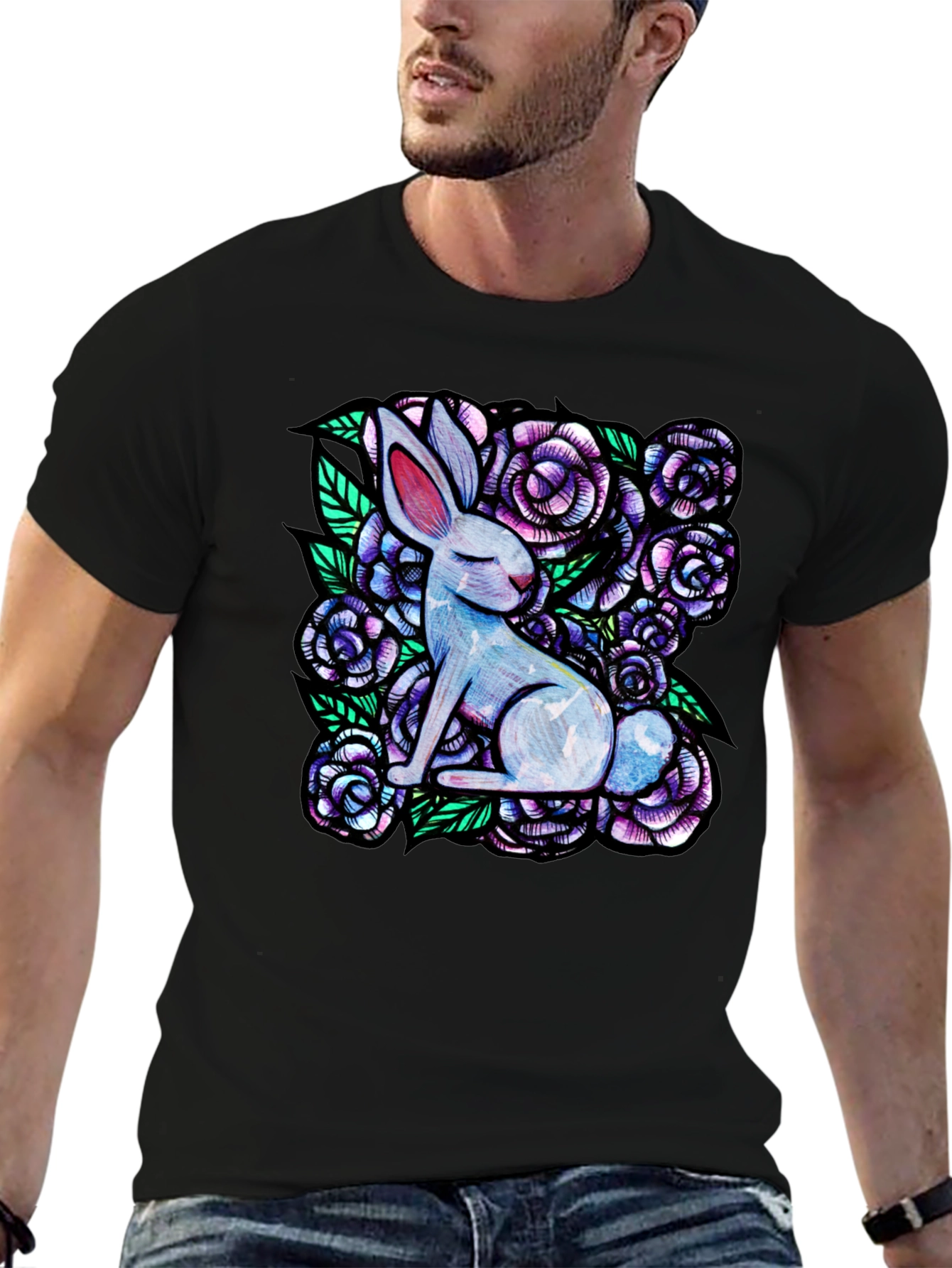 Black Rabbit & Floral Graphic Tee view 6