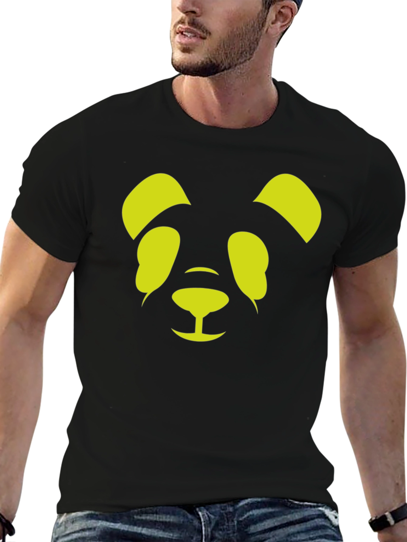 Black Cool Panda Graphic Tee - Black Cotton Blend T-Shirt view 6