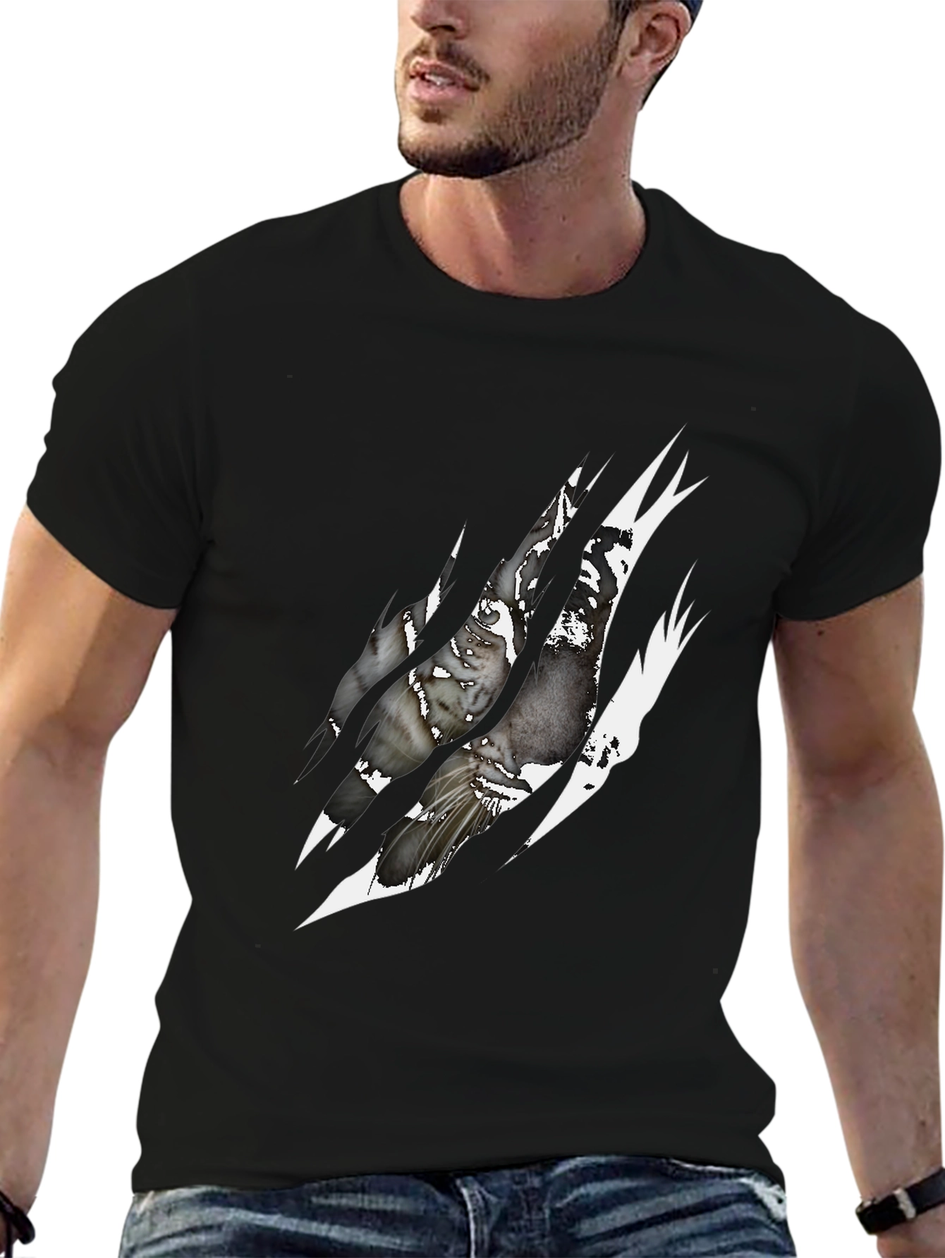 Black Ripped Claw Graphic Print Black T-Shirt view 6