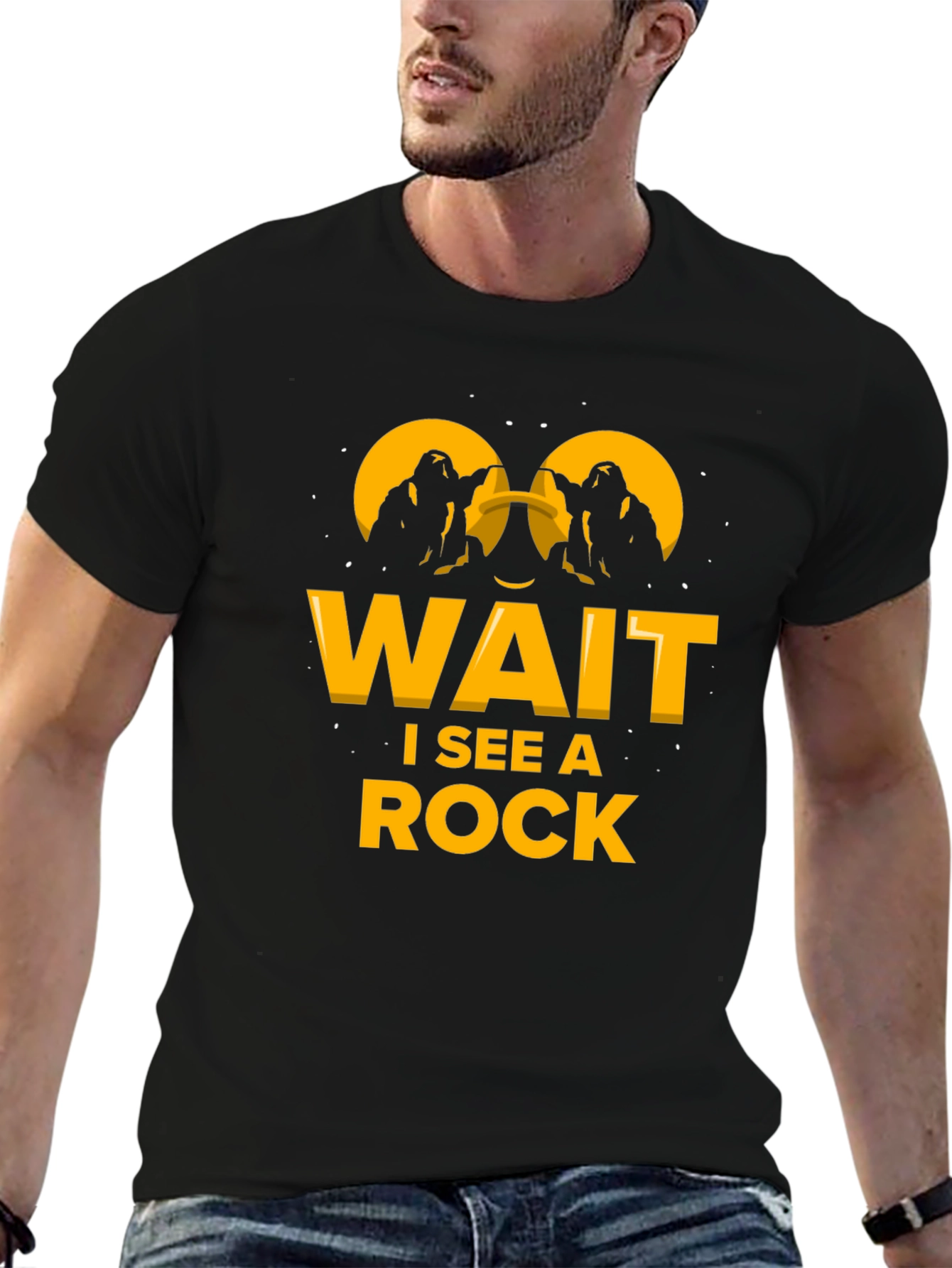 Black Wait I See A Rock Funny Black T-Shirt view 6