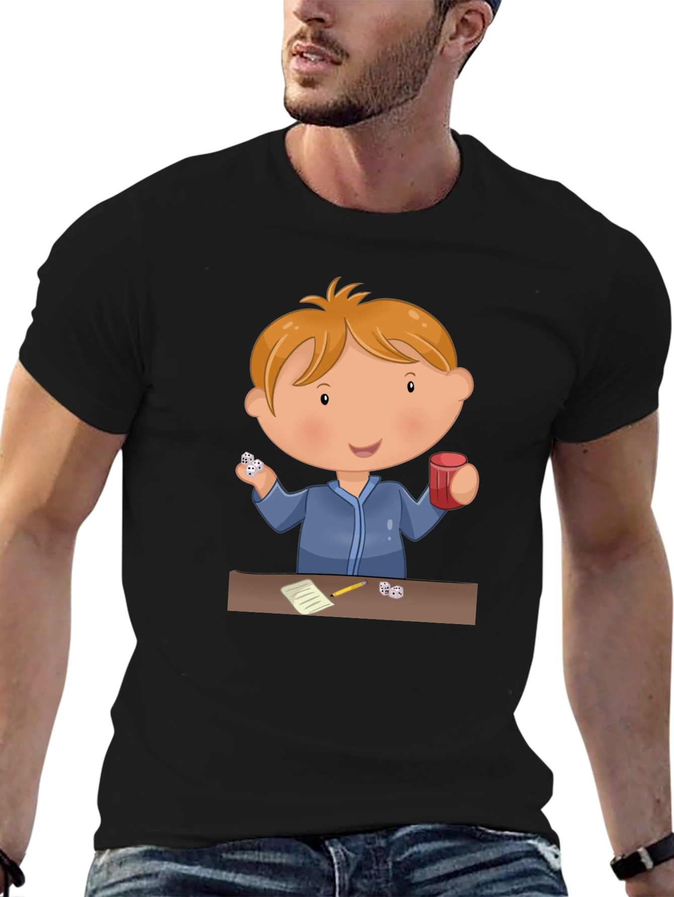 Black Cartoon Kid Dice Game Black T-Shirt view 6