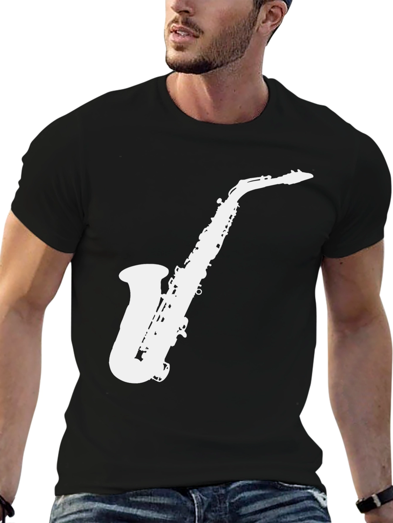 Black Saxophone Graphic Tee - Black Music Lover T-Shirt view 6