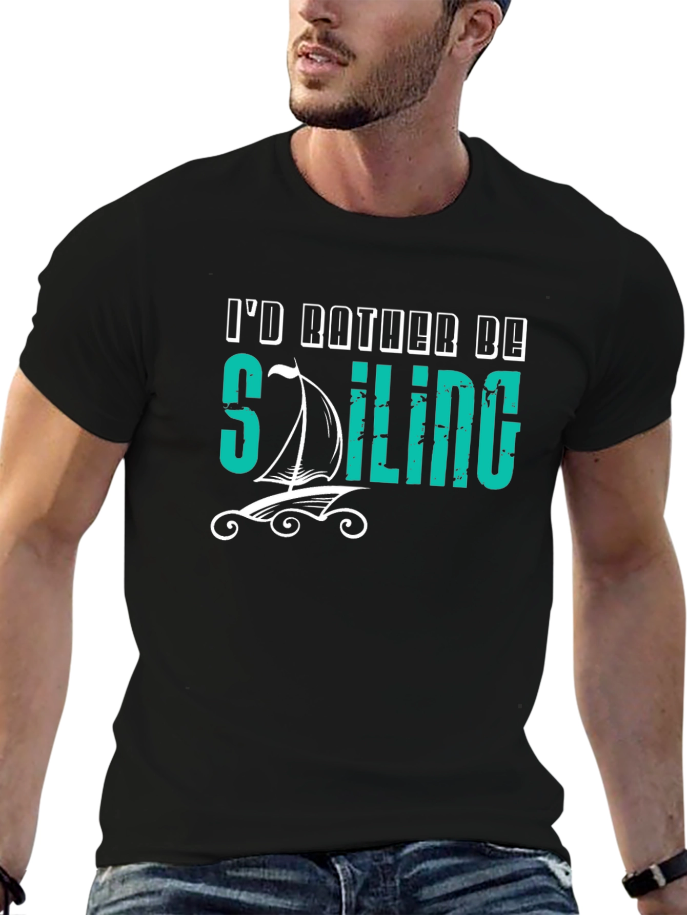Black I'd Rather Be Sailing Black T-Shirt view 6