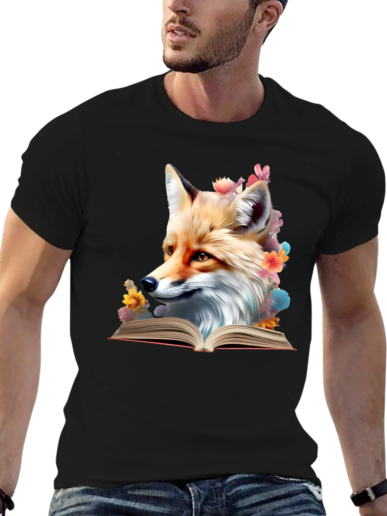 Black Fox Reading Book T-Shirt - Unique Animal Lover Tee view 6