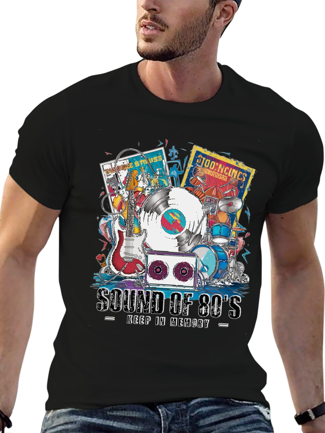 Black Sound of 80's Music T-Shirt view 6