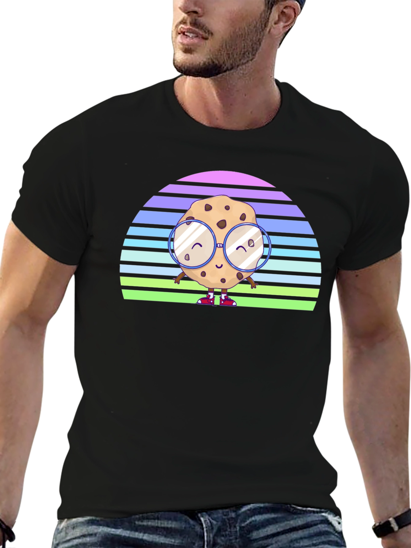 Black Retro Cookie with Glasses Black T-Shirt view 6