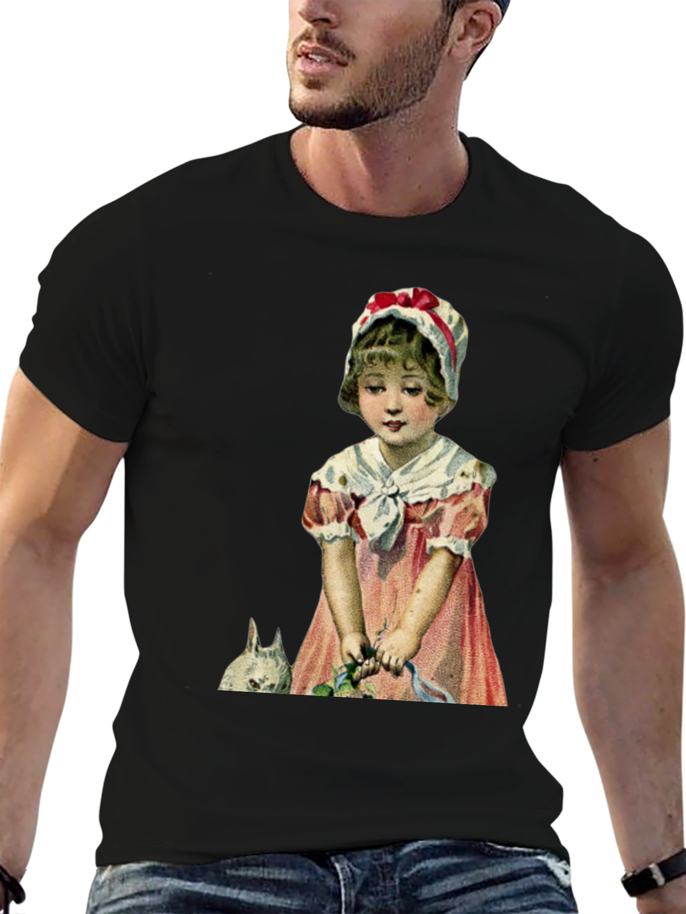 Black Vintage Girl with Rabbit T-Shirt view 6