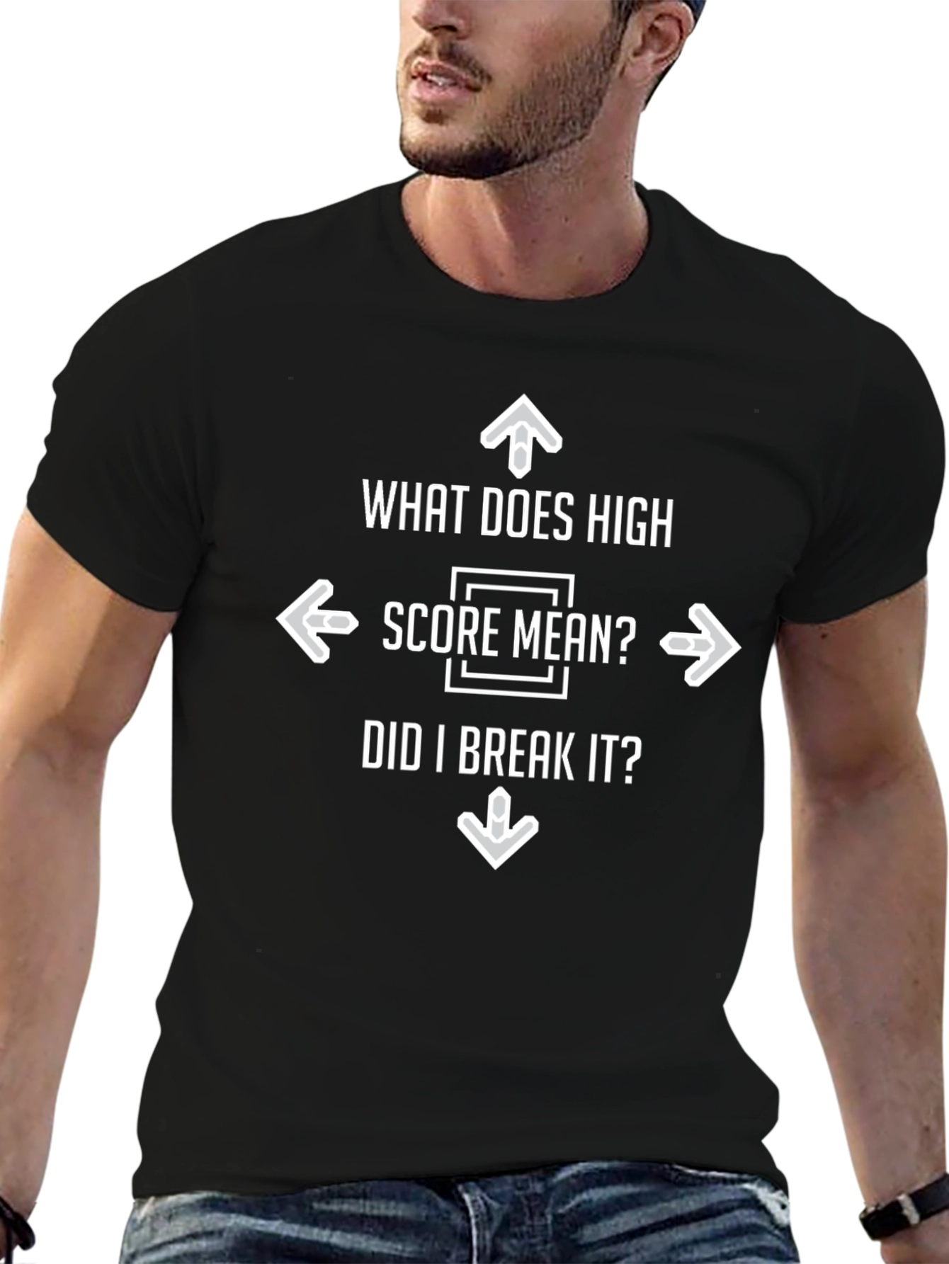 Black High Score? Funny Gamer Graphic T-Shirt view 6
