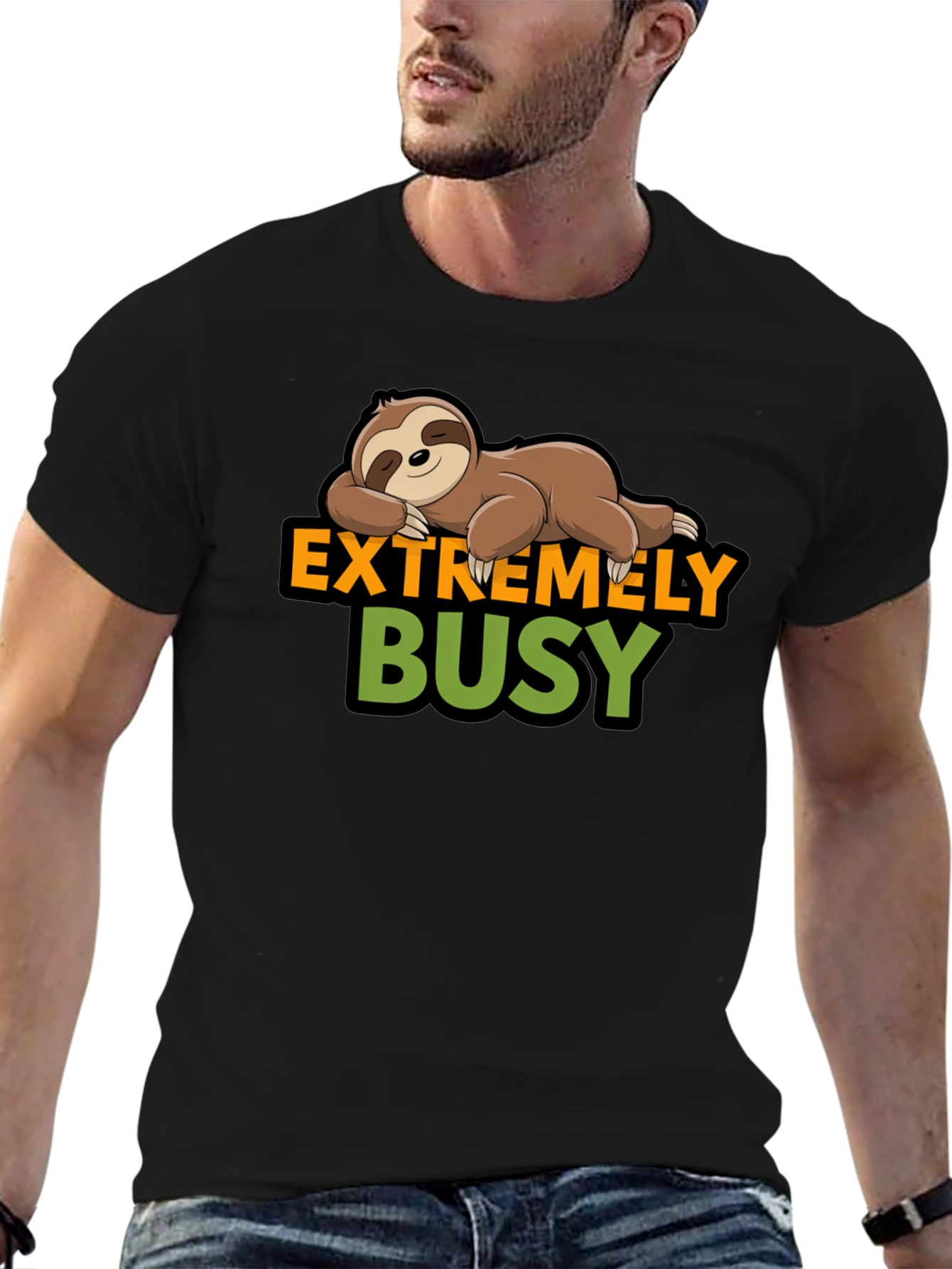 Black Extremely Busy Sloth Graphic T-Shirt view 6