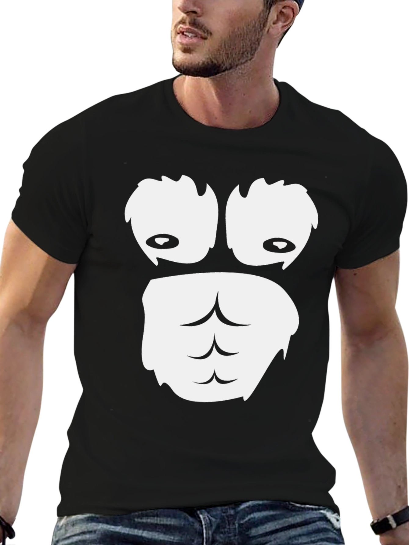 Black Funny Gorilla Face Graphic T-Shirt - Black Cotton Tee view 6