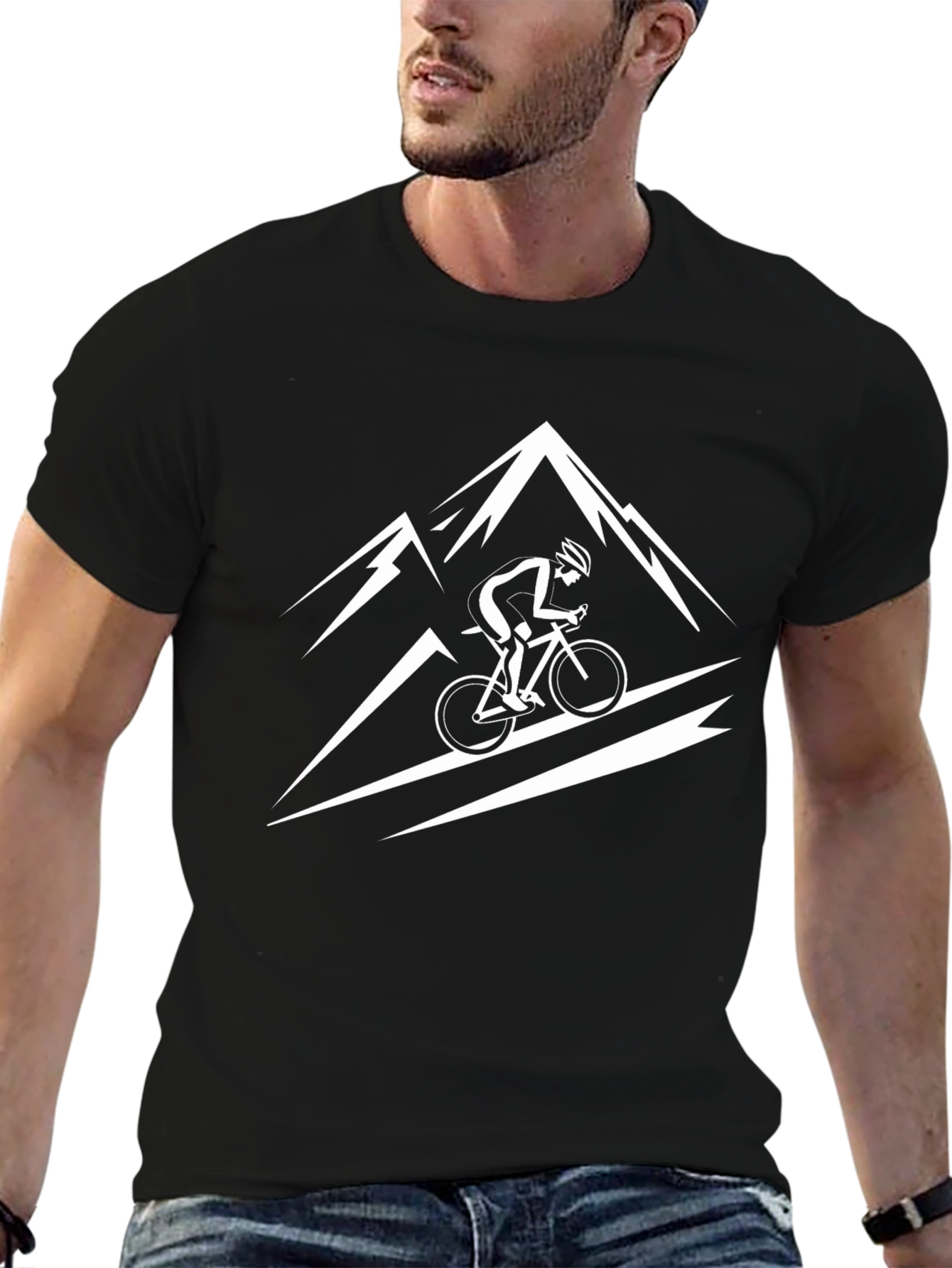 Black Mountain Biker Graphic Tee - Black Cotton T-Shirt view 6
