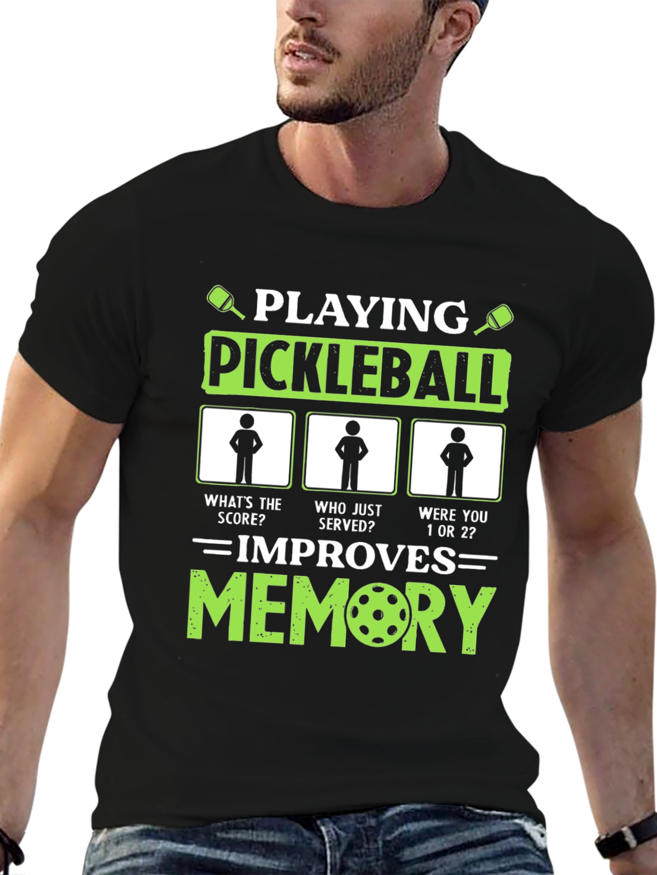 Black Pickleball Memory Improvement T-Shirt view 6