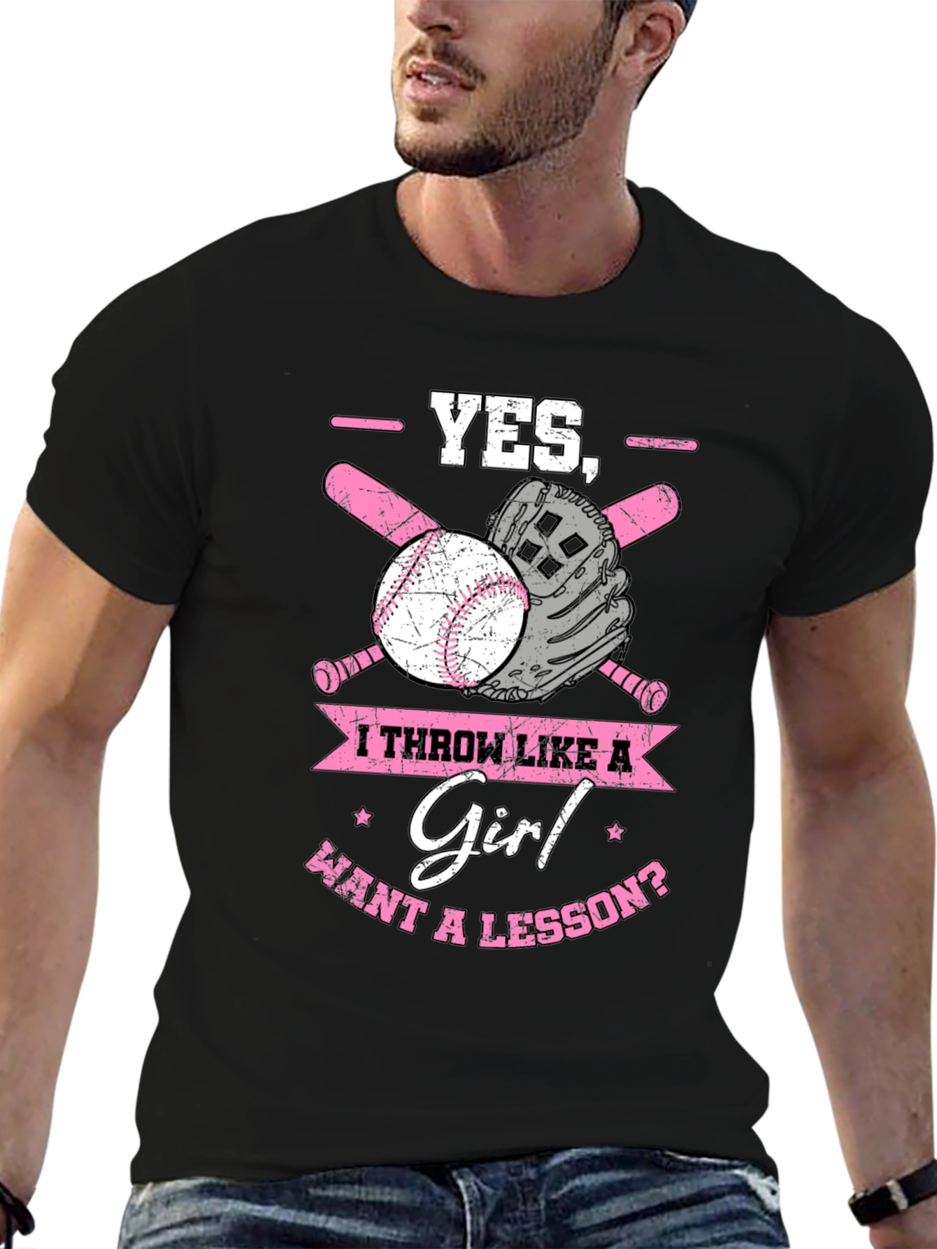 Black Yes, I Throw Like a Girl T-Shirt Baseball Bat Glove view 6