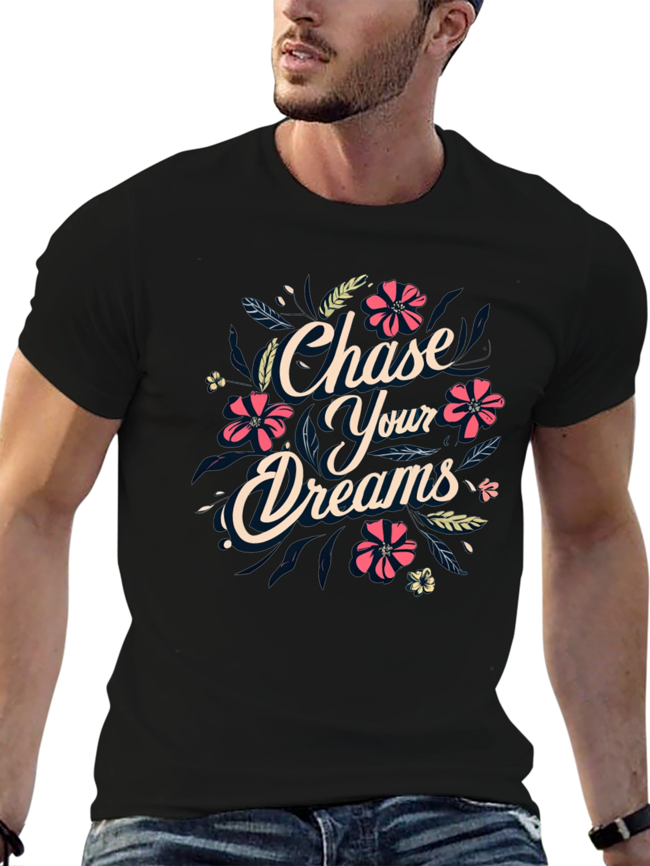 Black Chase Your Dreams Graphic Print T-Shirt view 6