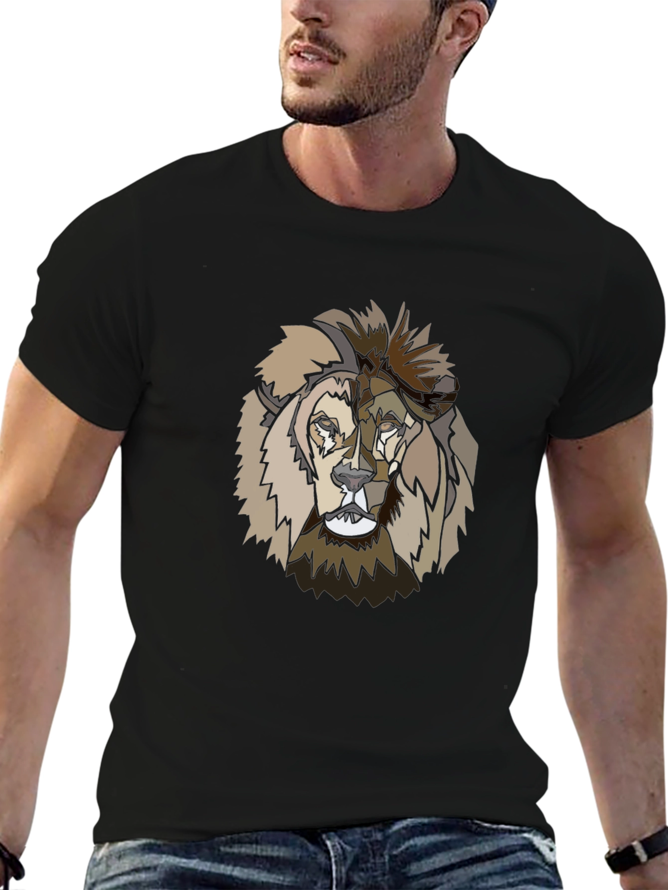 Black Abstract Lion Graphic Tee - Stylish Menswear view 6