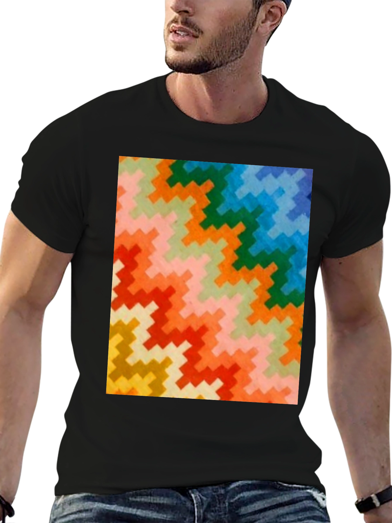 Black Retro Zig-Zag Pattern Tee - Bold & Funky view 6