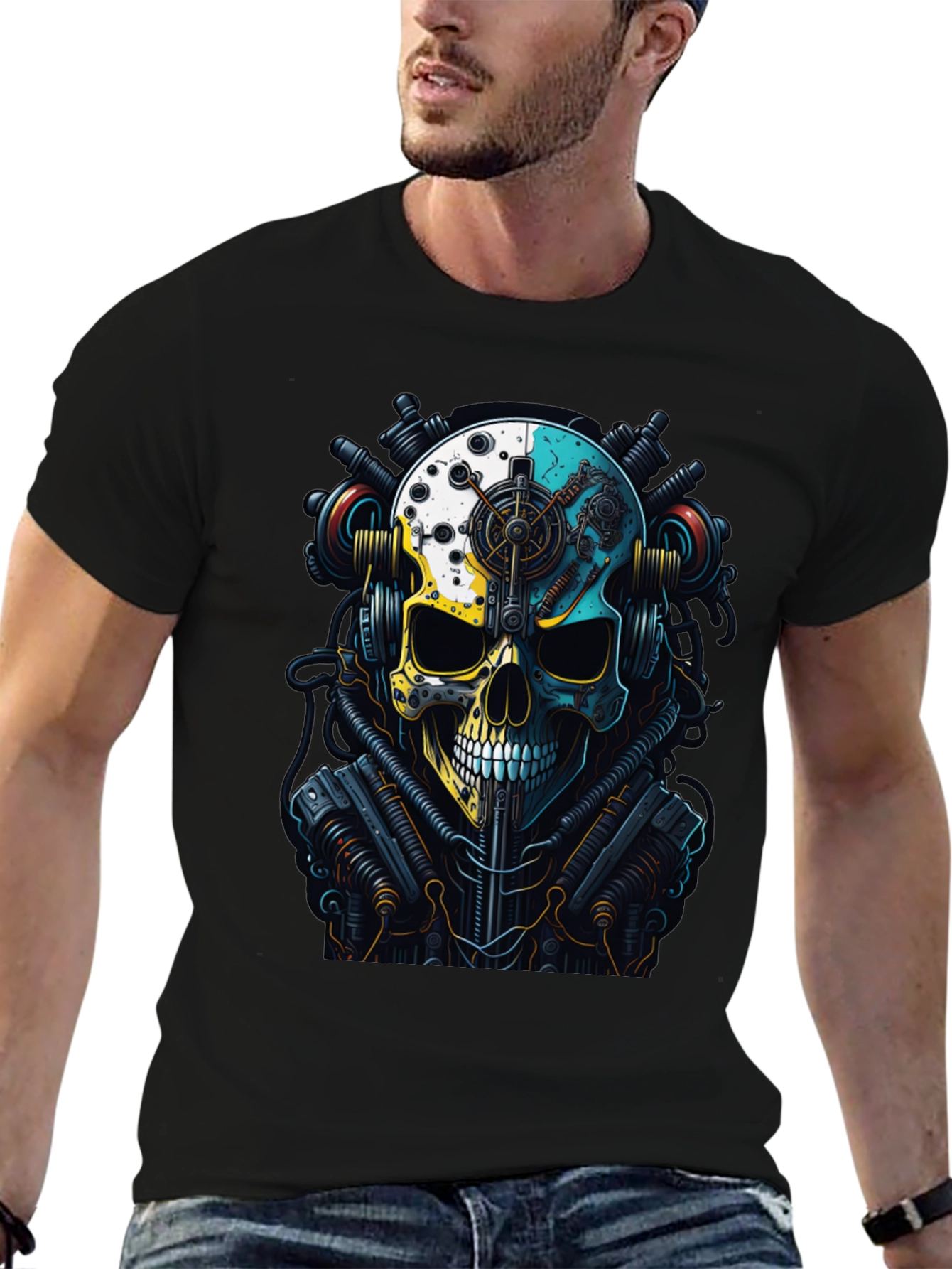 Black Steampunk Skull Graphic T-Shirt view 6