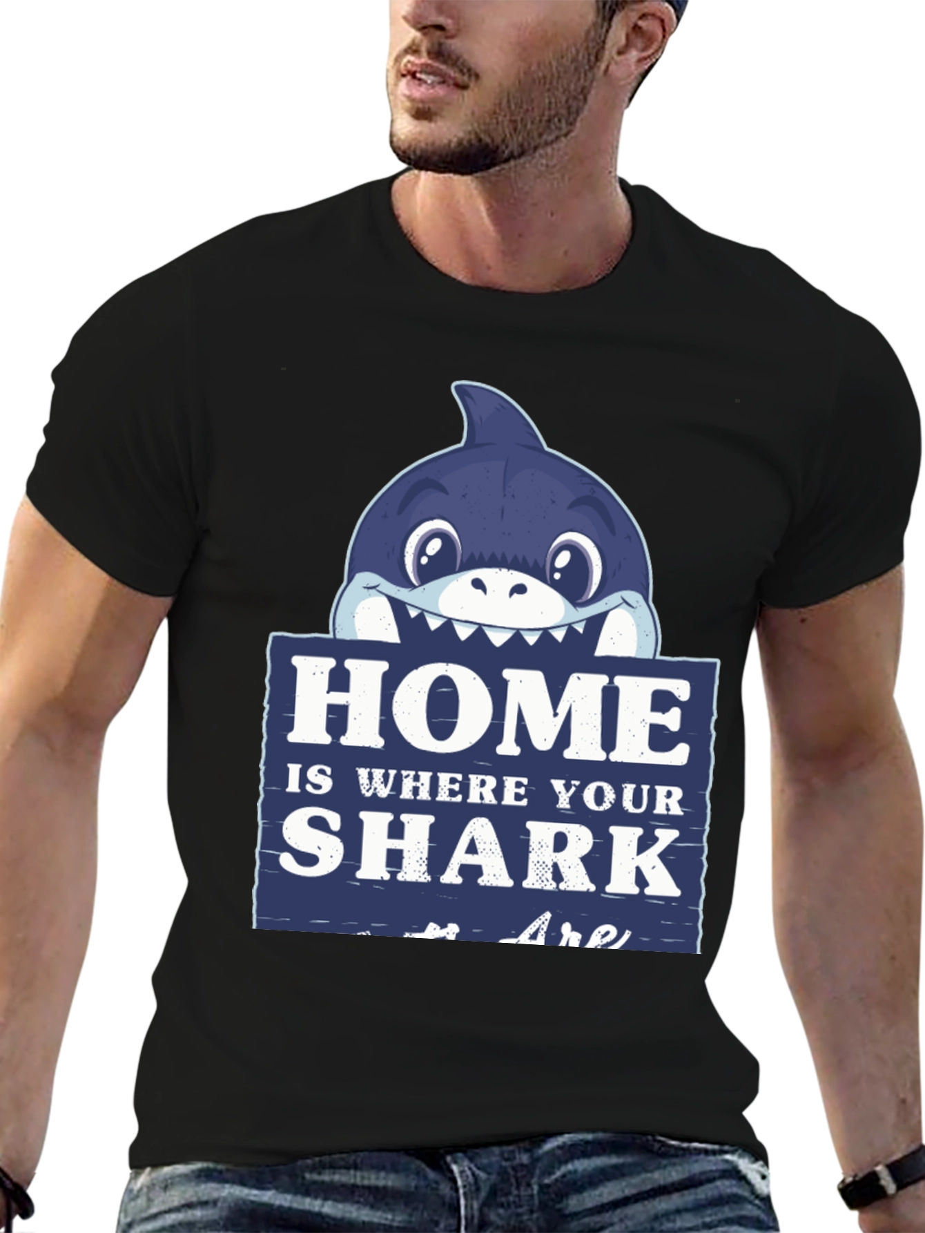 Black Home is Where Your Sharks Are T-Shirt view 6