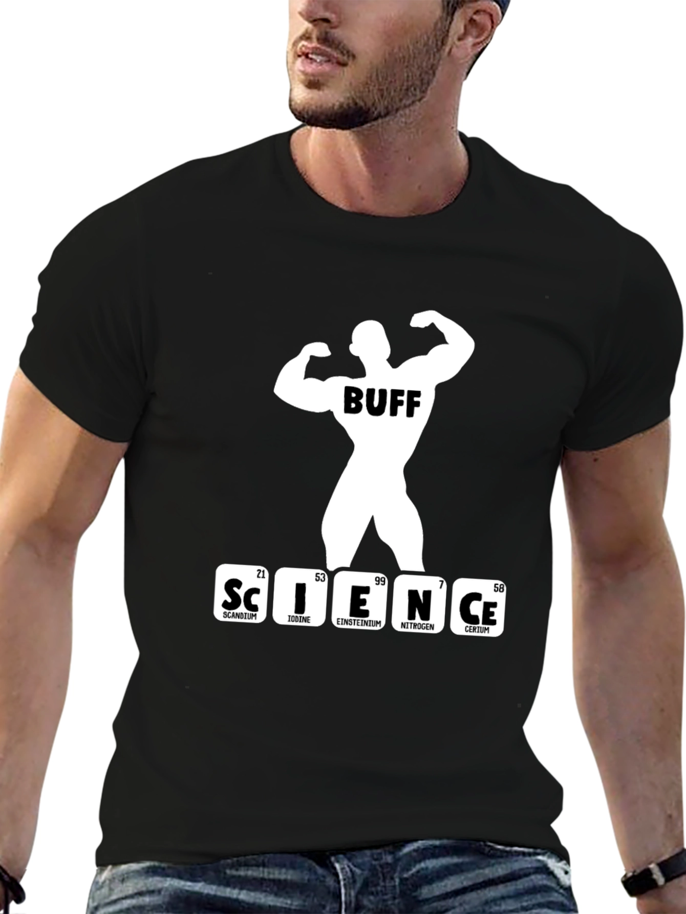 Black Science Buff T-Shirt - Black, Funny Gym Shirt view 6