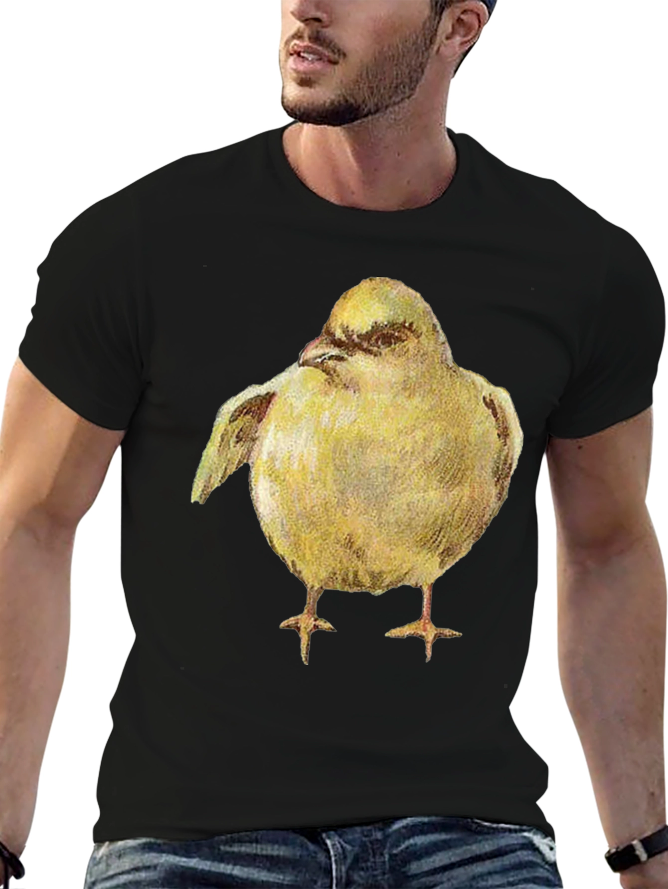 Black Yellow Bird Graphic Tee - Unisex Black T-Shirt view 6